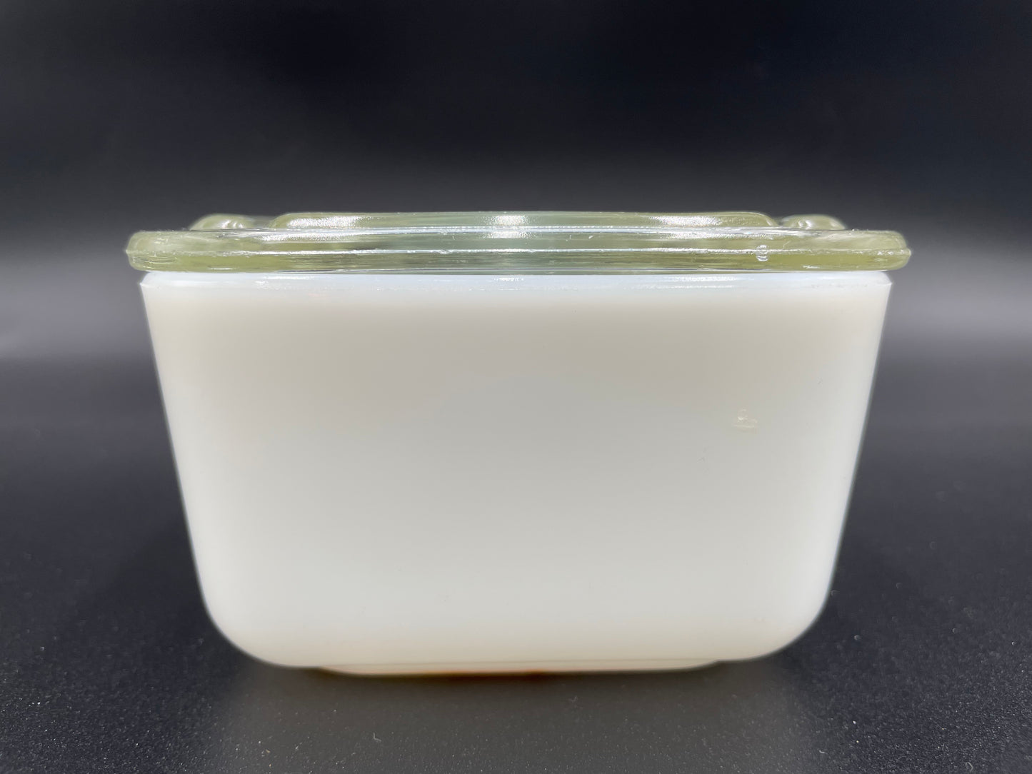 Vintage McKee White Red Ships Small Rectangular 4" x 5"
Drippings Jar with Clear Glass Lid