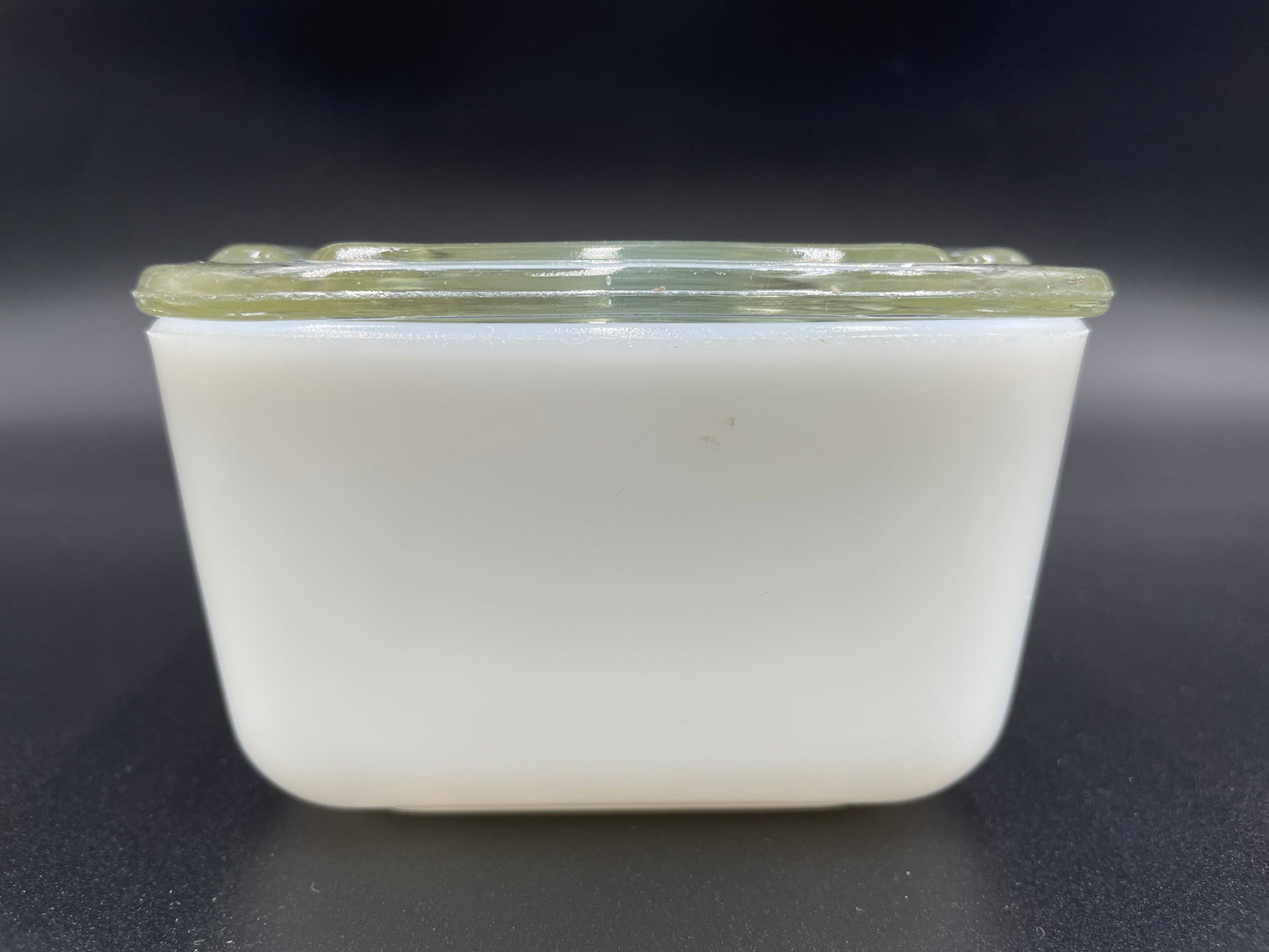 Vintage McKee White Red Ships Small Rectangular 4" x 5"
Drippings Jar with Clear Glass Lid