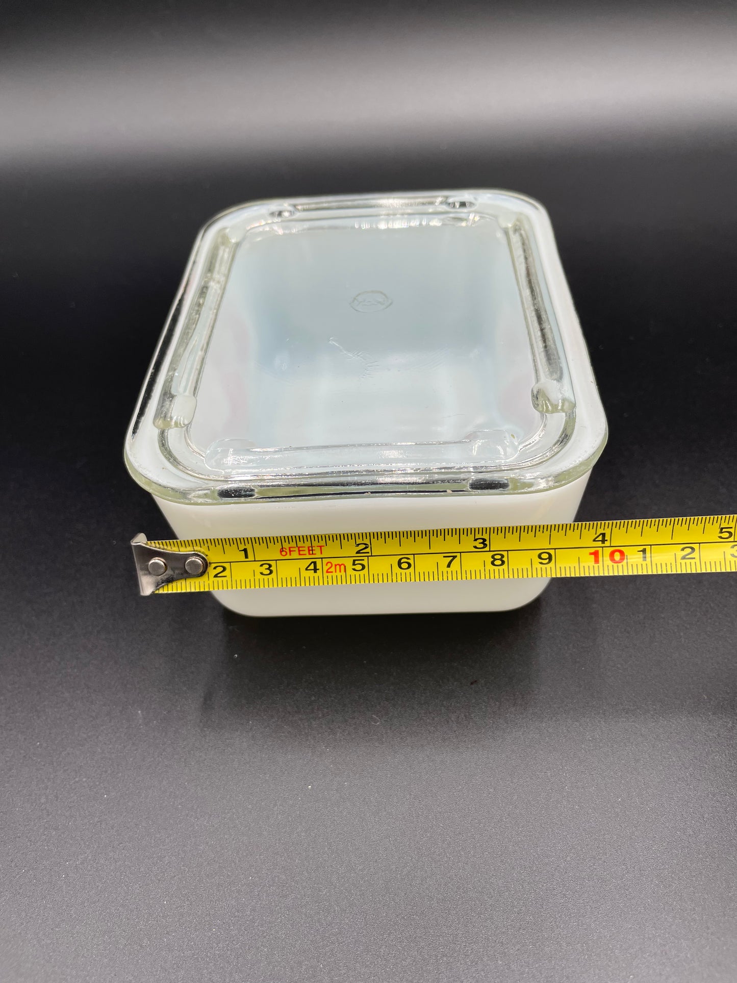Vintage McKee White Red Ships Small Rectangular 4" x 5"
Drippings Jar with Clear Glass Lid