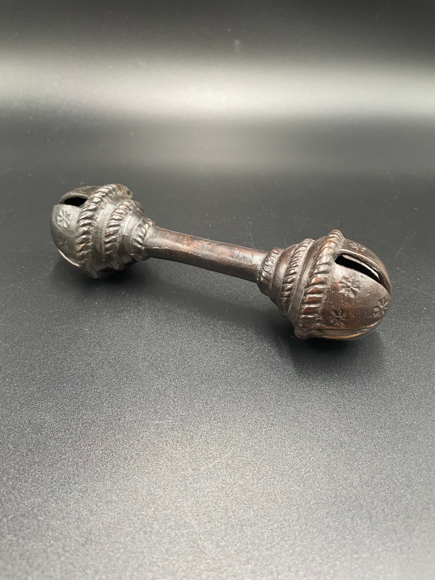 Antique Brass Handcrafted Rattle Bell Double Ended Barbell Heavy Brass Tribal Collectible 6"