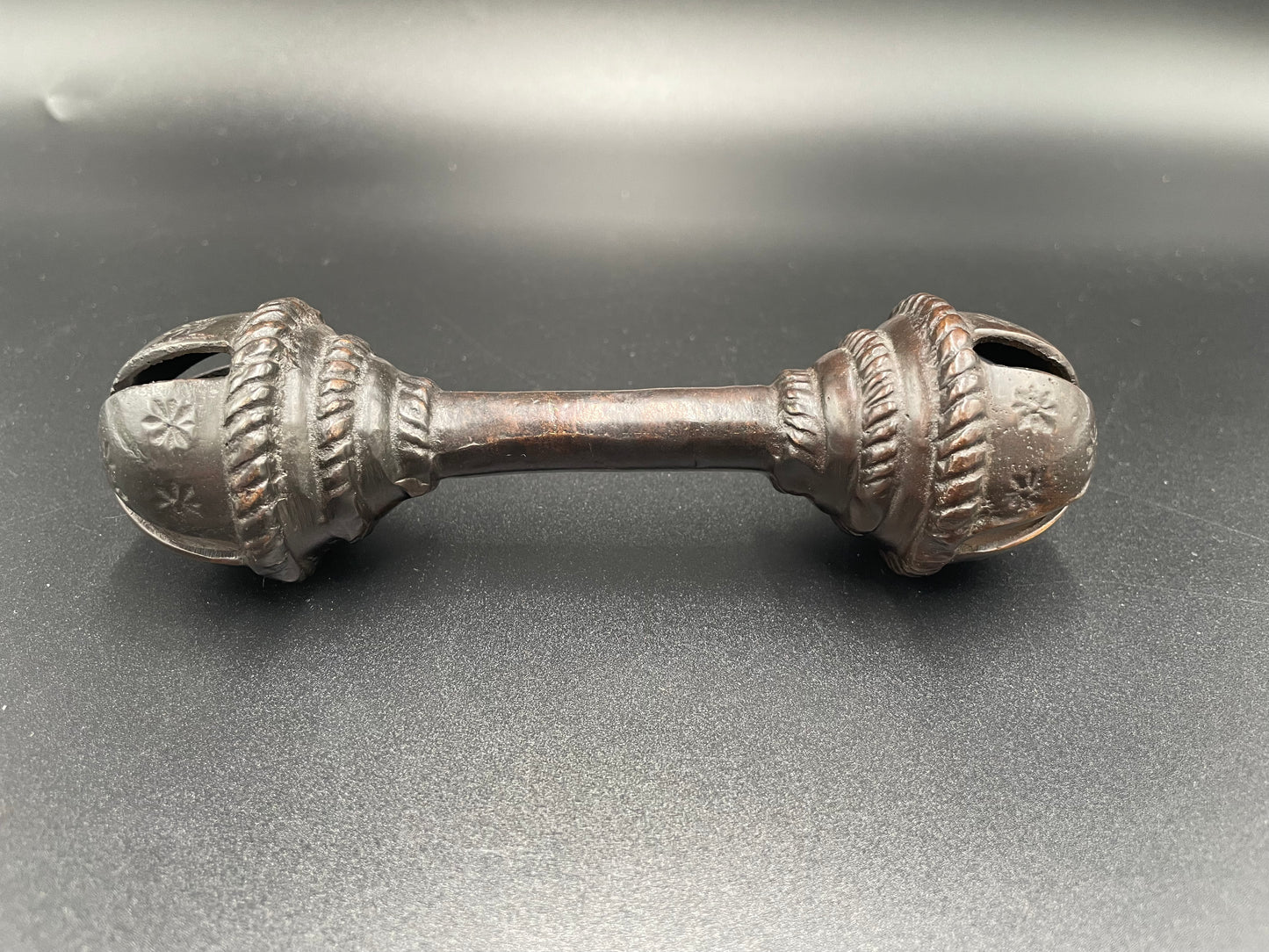 Antique Brass Handcrafted Rattle Bell Double Ended Barbell Heavy Brass Tribal Collectible 6"