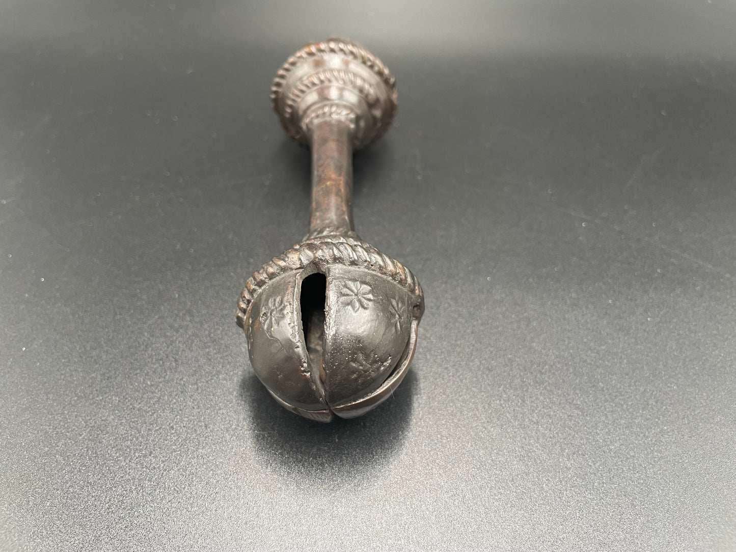 Antique Brass Handcrafted Rattle Bell Double Ended Barbell Heavy Brass Tribal Collectible 6"