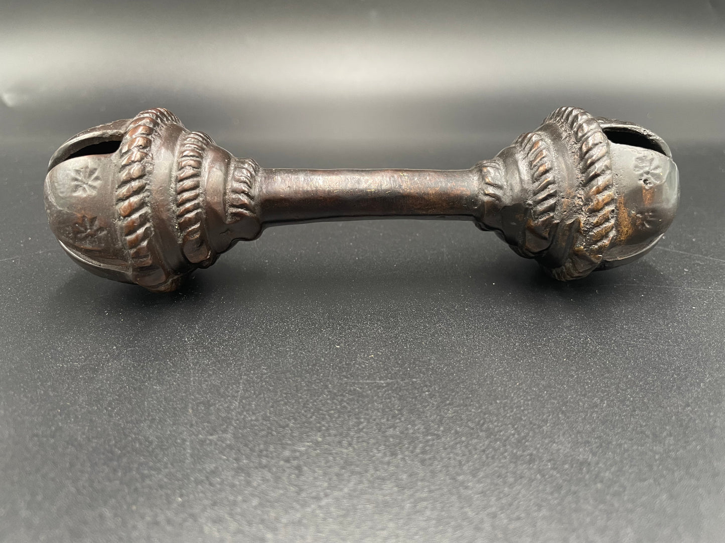 Antique Brass Handcrafted Rattle Bell Double Ended Barbell Heavy Brass Tribal Collectible 6"