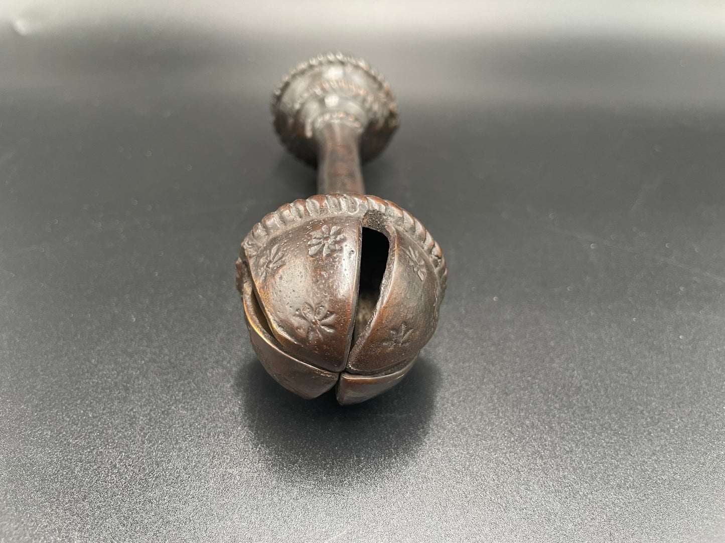Antique Brass Handcrafted Rattle Bell Double Ended Barbell Heavy Brass Tribal Collectible 6"