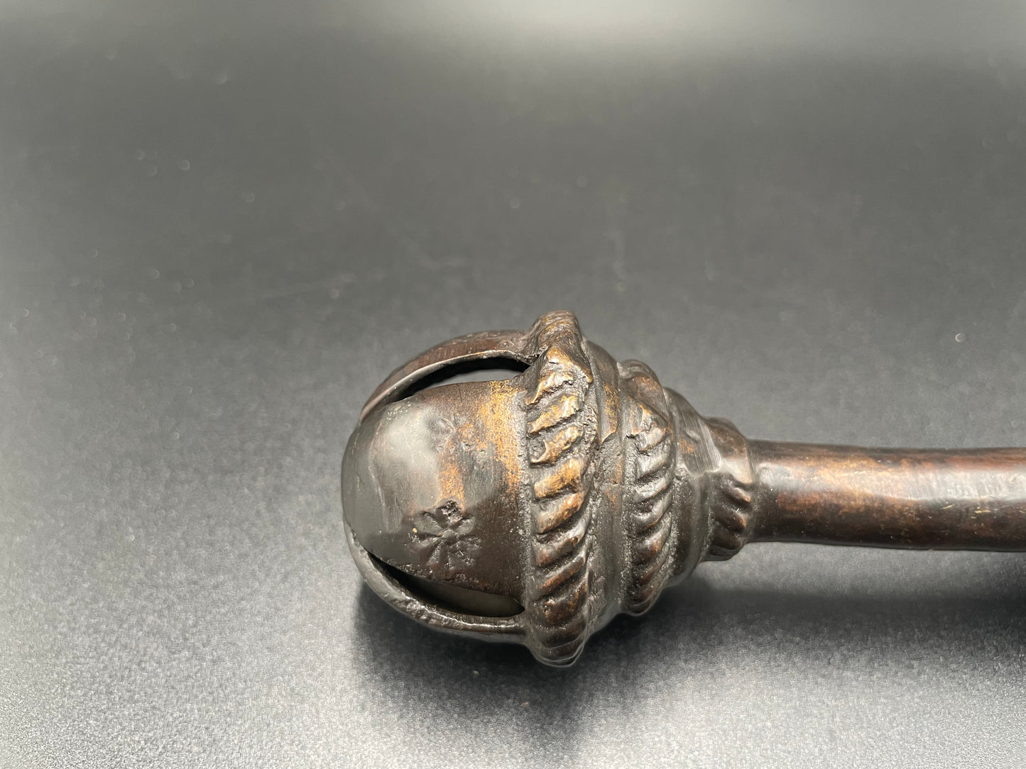 Antique Brass Handcrafted Rattle Bell Double Ended Barbell Heavy Brass Tribal Collectible 6"