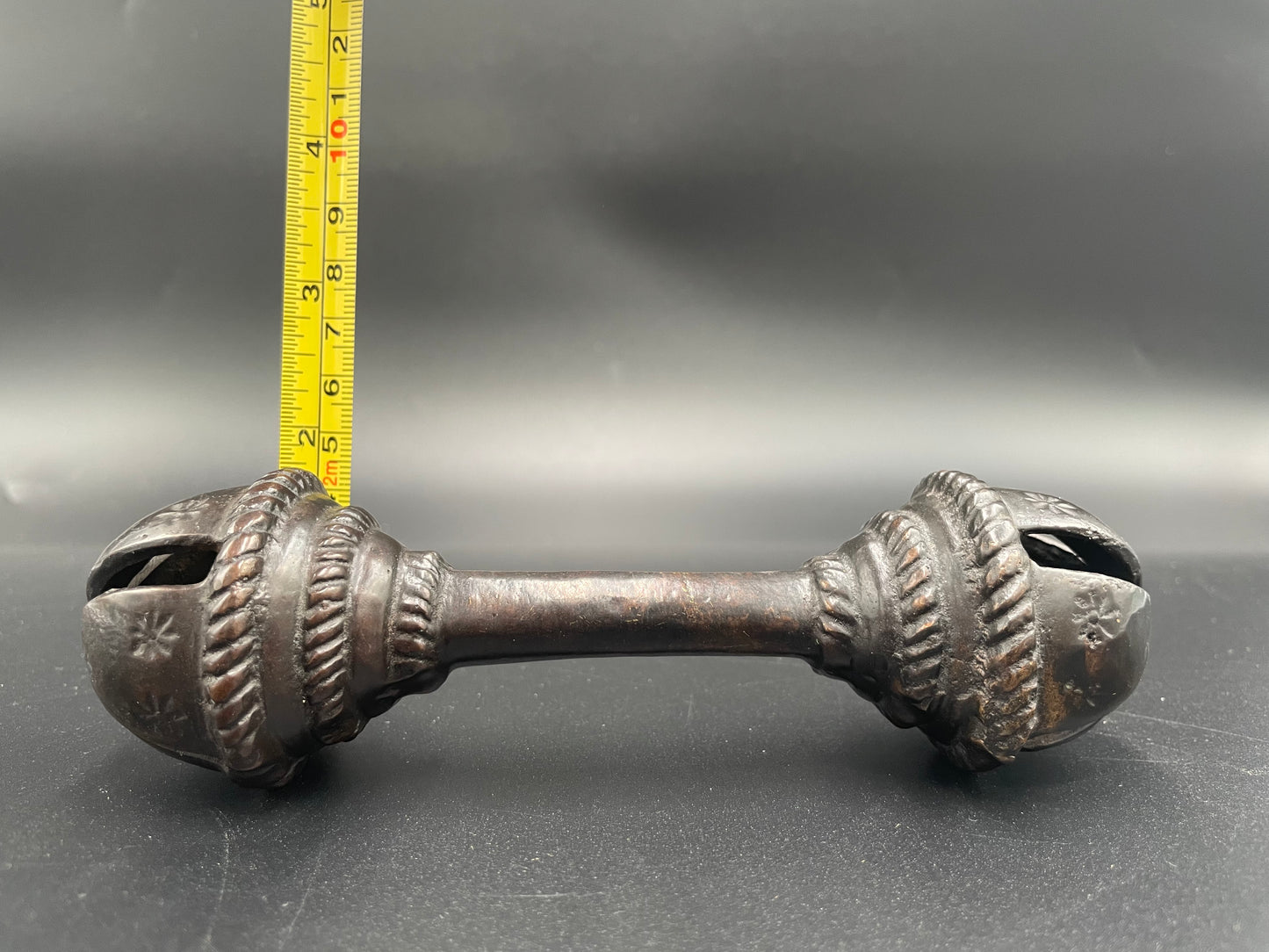 Antique Brass Handcrafted Rattle Bell Double Ended Barbell Heavy Brass Tribal Collectible 6"