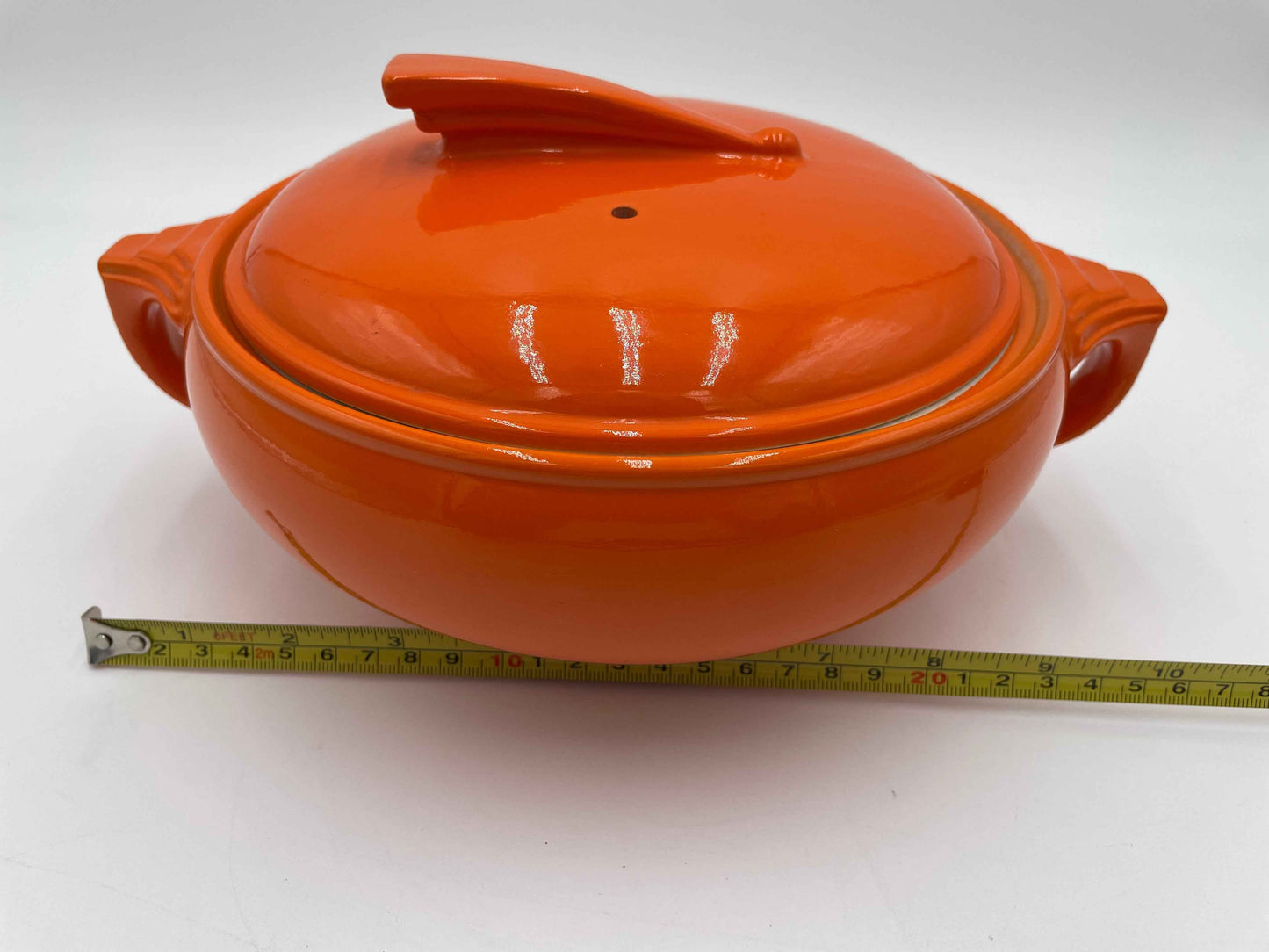 Vintage Art Deco Hall's Orange Ceramic Sun Dial
Covered Dish