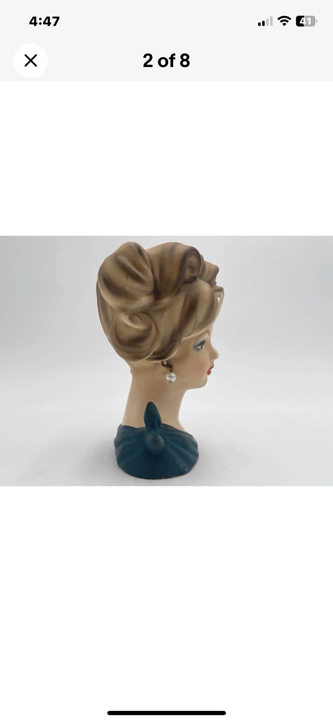 1950s Napcoware Head Vase C7313 Pearl Earrings Teal Blue Dress With Bow - Vintosh Vintage