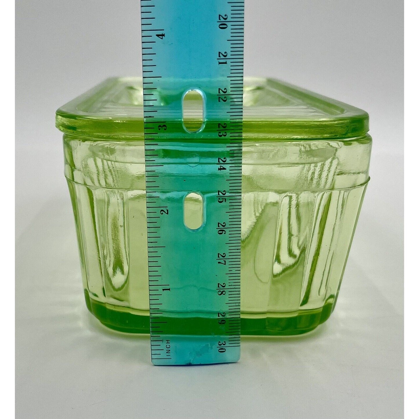 1930s Uranium Ribbed Glass Refrigerator Dish with Lid - Vintosh Vintage