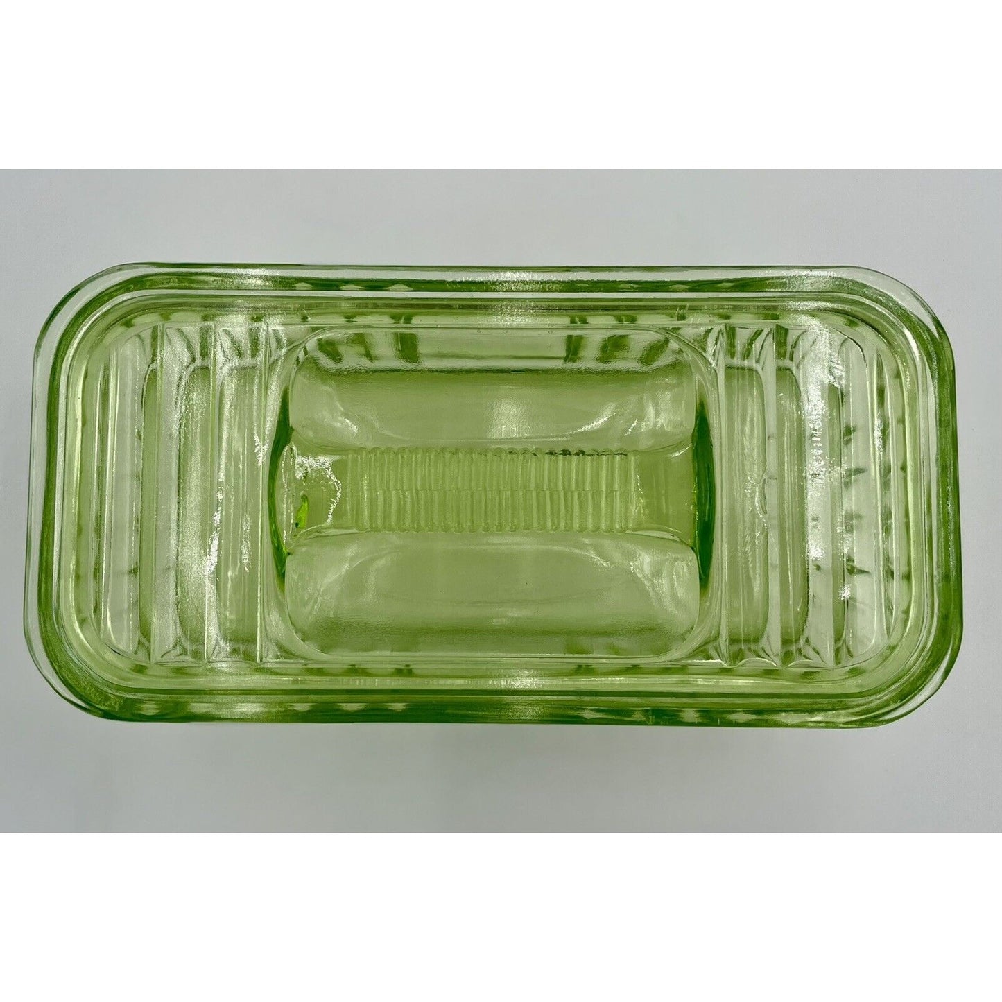 1930s Uranium Ribbed Glass Refrigerator Dish with Lid - Vintosh Vintage
