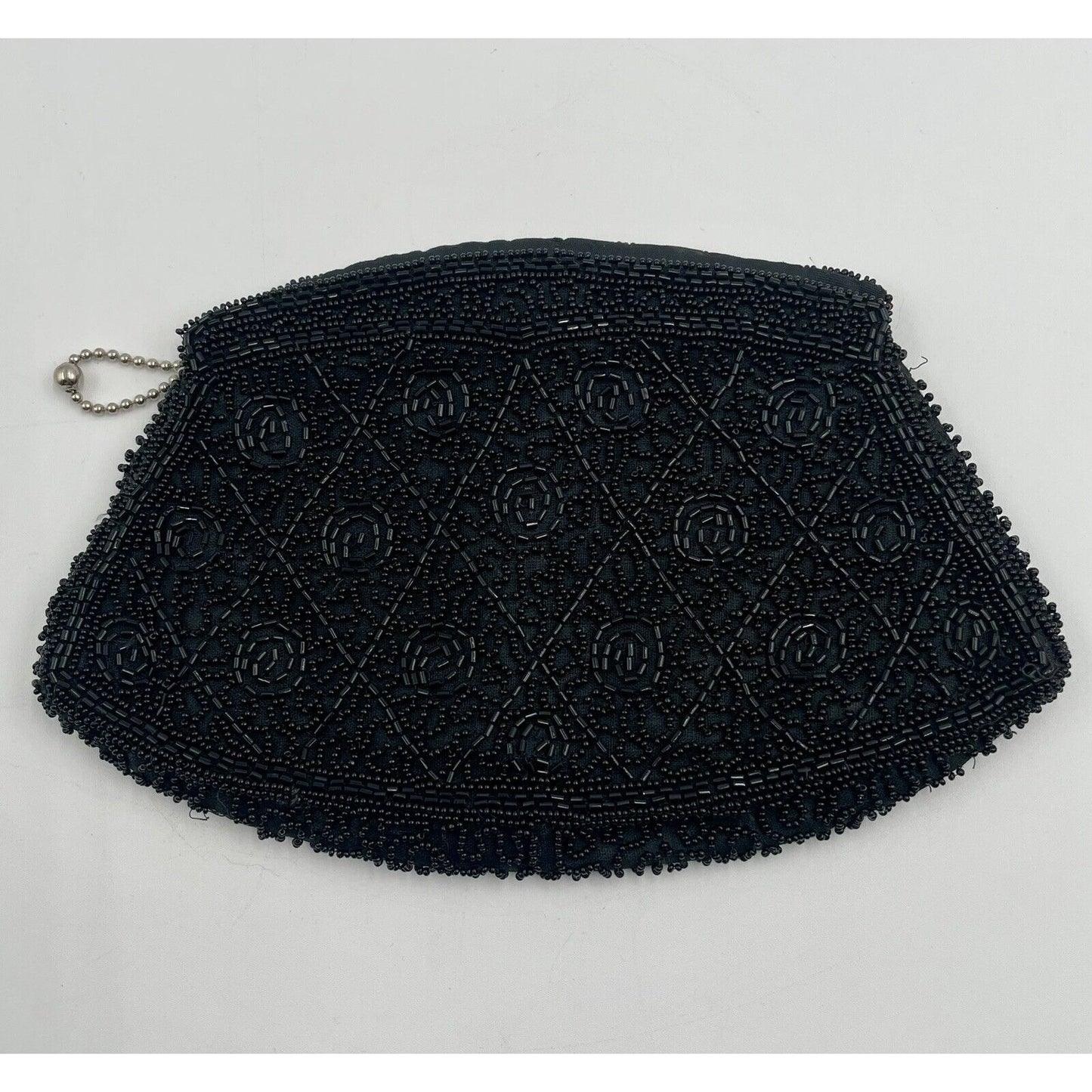 1940s Black Beaded Art Deco Clutch Handbag Slip Thru Strap - Handmade In Belgium - Vintosh Vintage