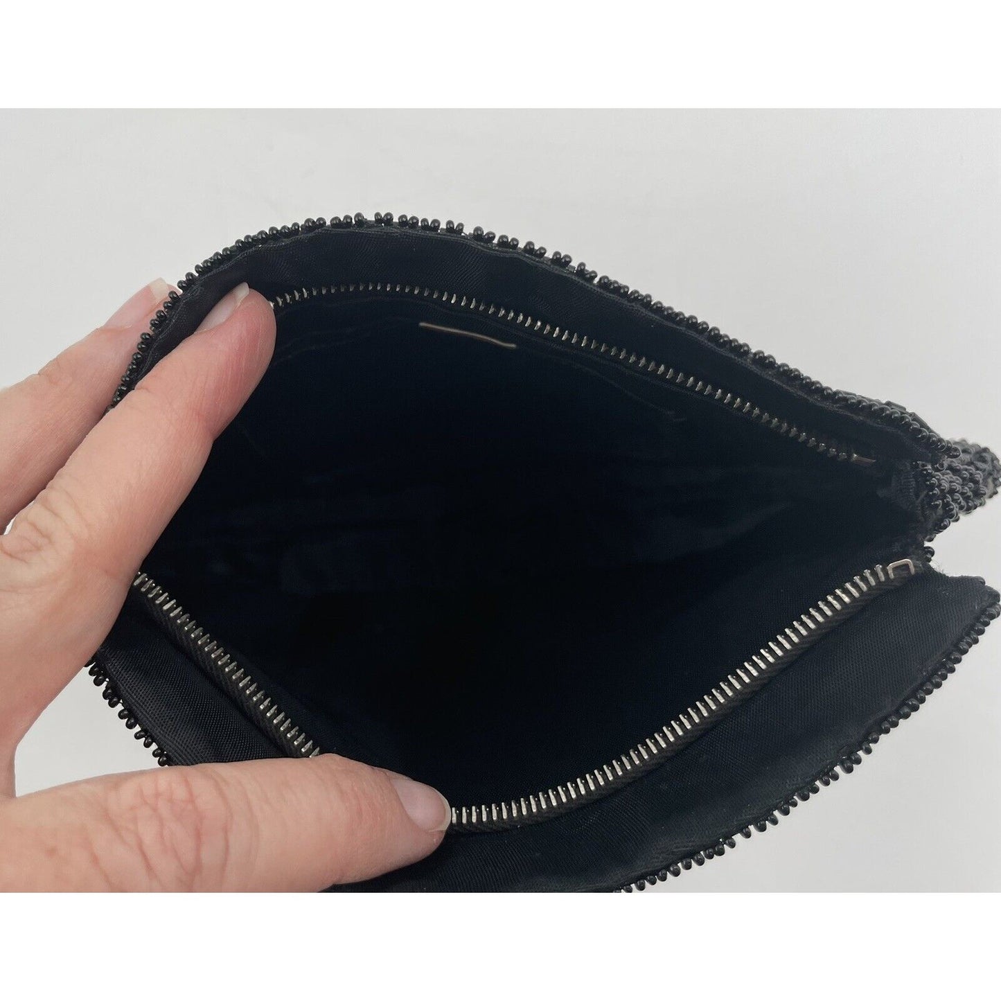 1940s Black Beaded Art Deco Clutch Handbag Slip Thru Strap - Handmade In Belgium - Vintosh Vintage