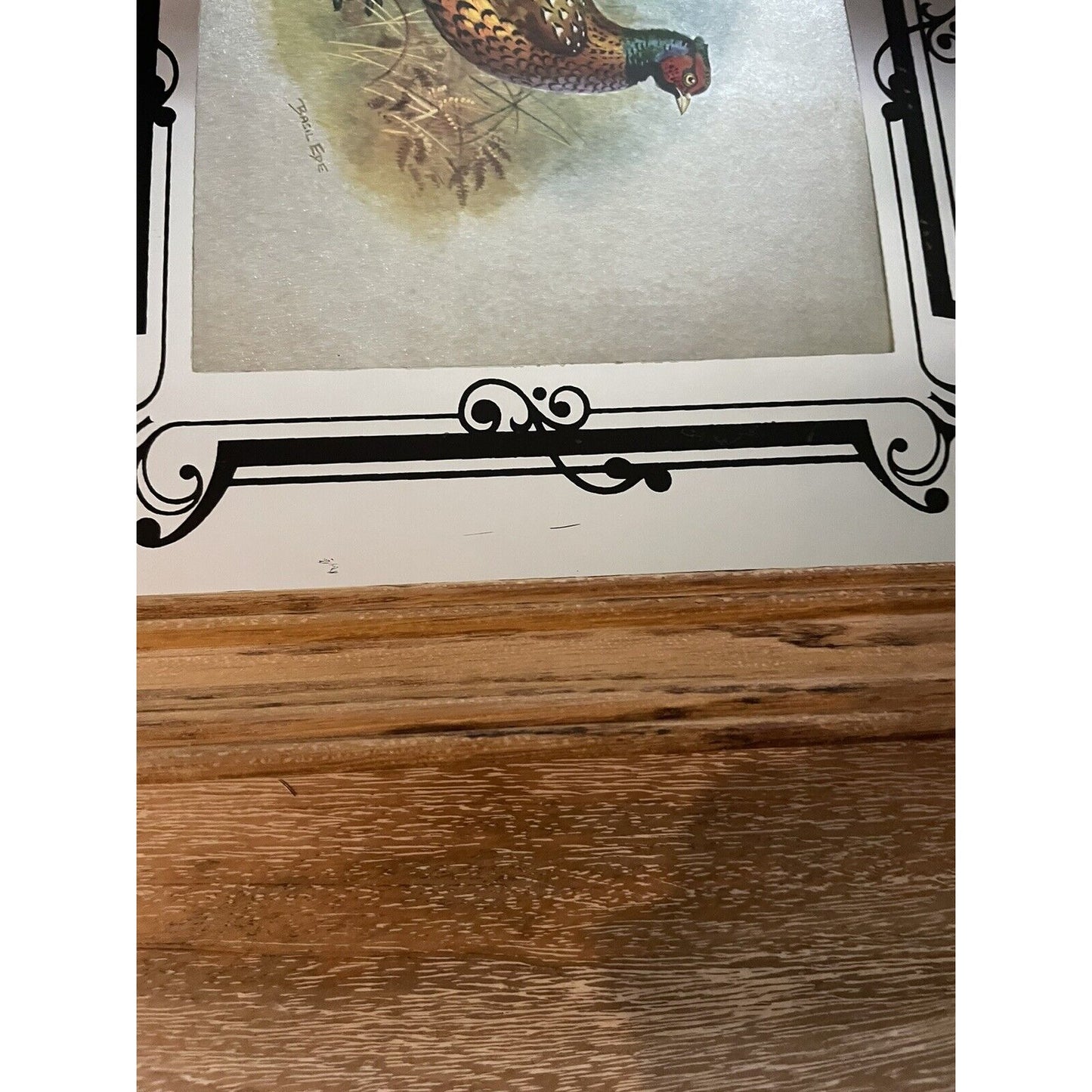 Vintage Basil Ede "The Pheasant" Foil Art Print Mirror & Wood Frame (B7) - Vintosh Vintage