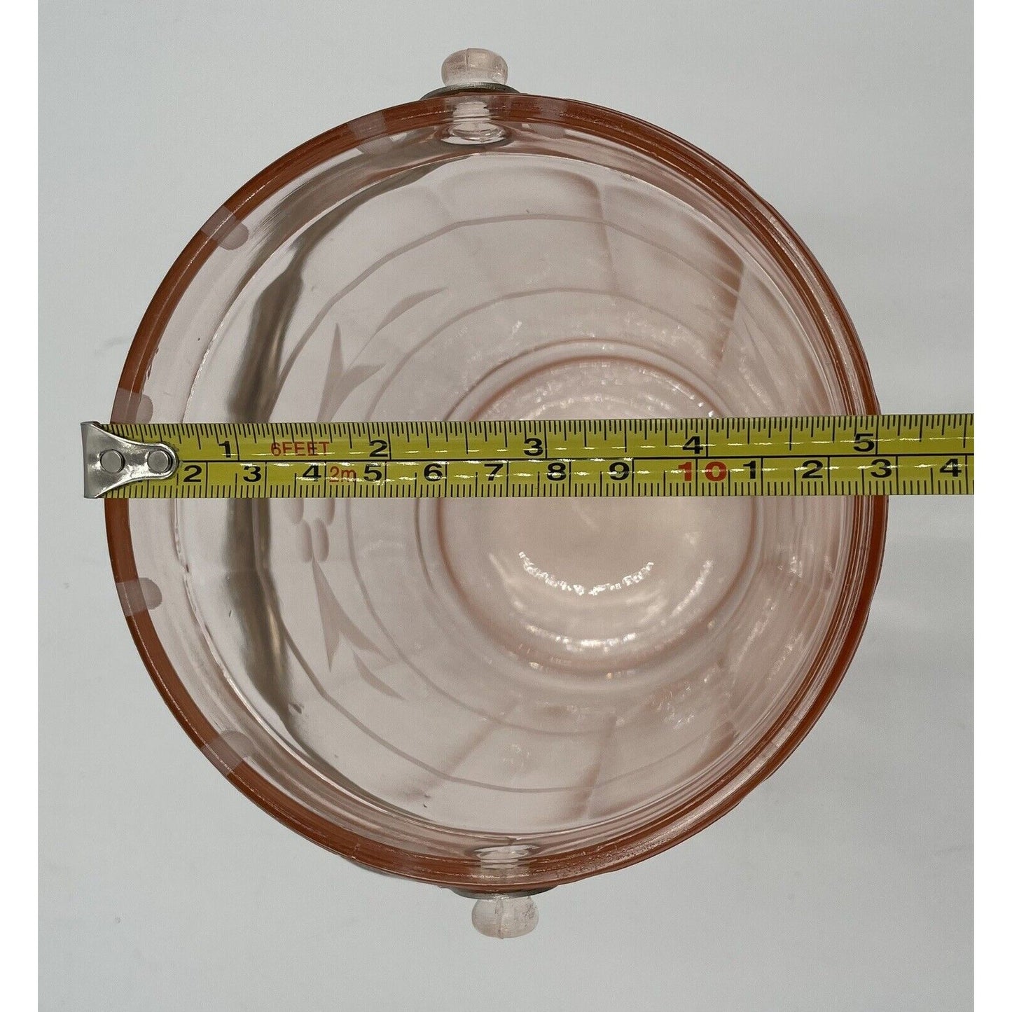 VTG Pink Depression Glass Ice Bucket w/Etched Floral Design & Silver Handle (C7) - Vintosh Vintage