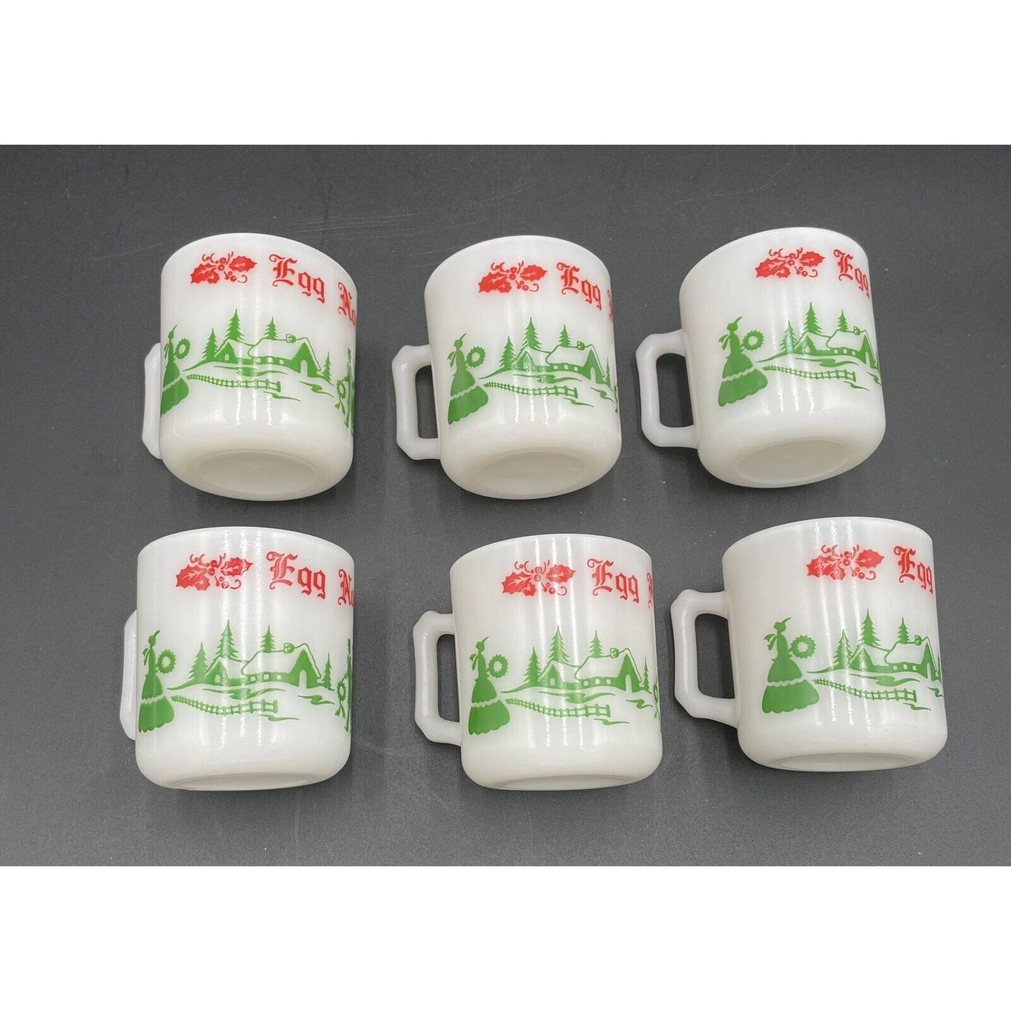 Six Vintage Hazel Atlas Milk Glass Christmas Eggnog Cups (B4) - Vintosh Vintage