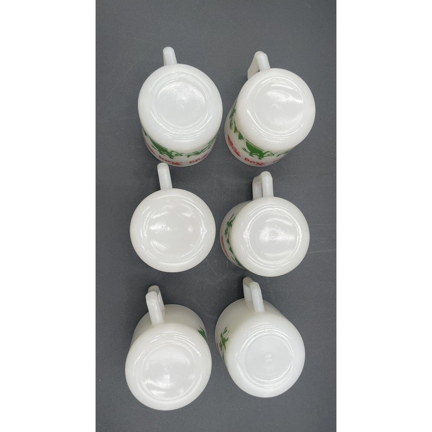 Six Vintage Hazel Atlas Milk Glass Christmas Eggnog Cups (B4) - Vintosh Vintage