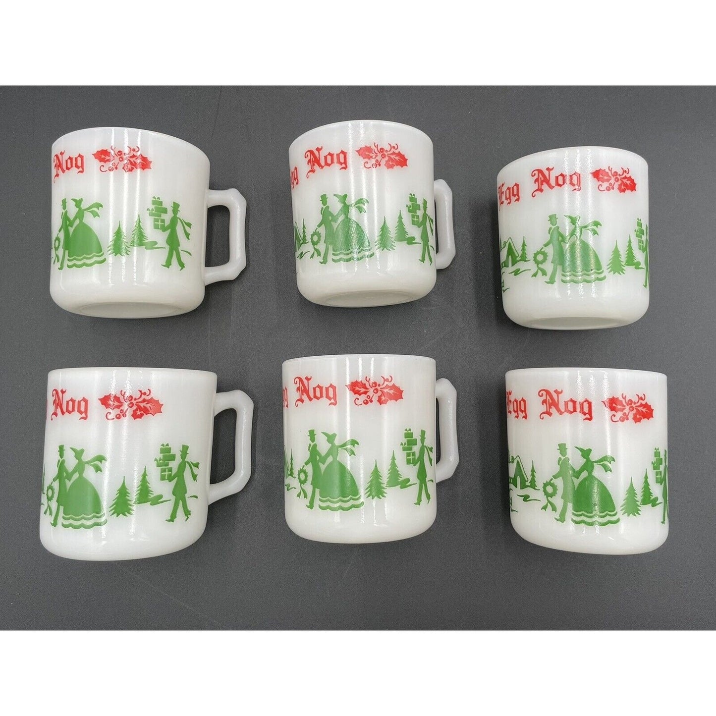 Six Vintage Hazel Atlas Milk Glass Christmas Eggnog Cups (B4) - Vintosh Vintage