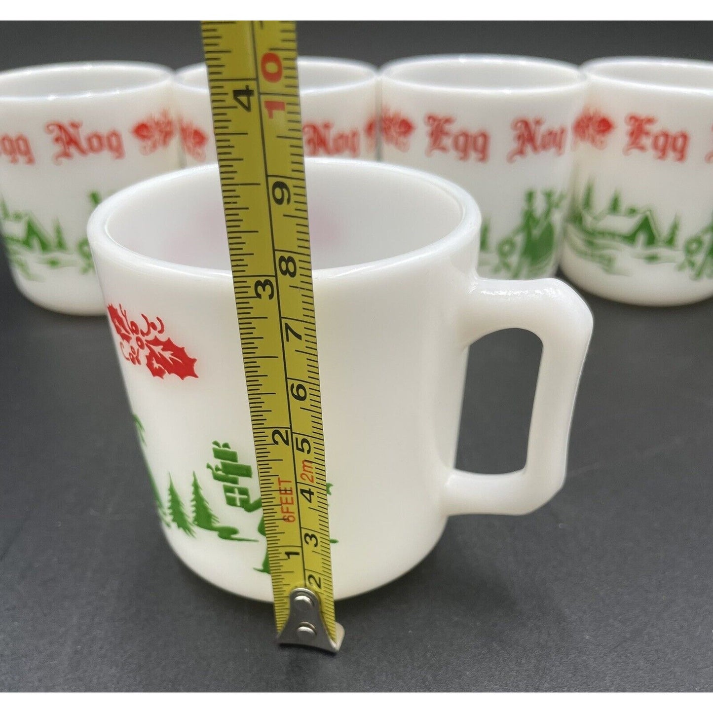 Six Vintage Hazel Atlas Milk Glass Christmas Eggnog Cups (B4) - Vintosh Vintage