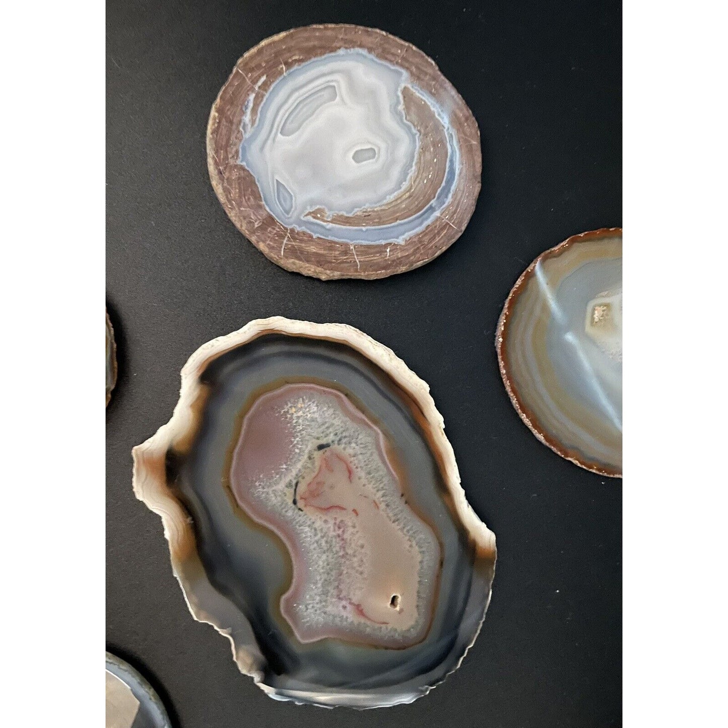 Lot of Eight Polished Round Rock Formations w/Felt Backing Coasters/Decor (B1) - Vintosh Vintage