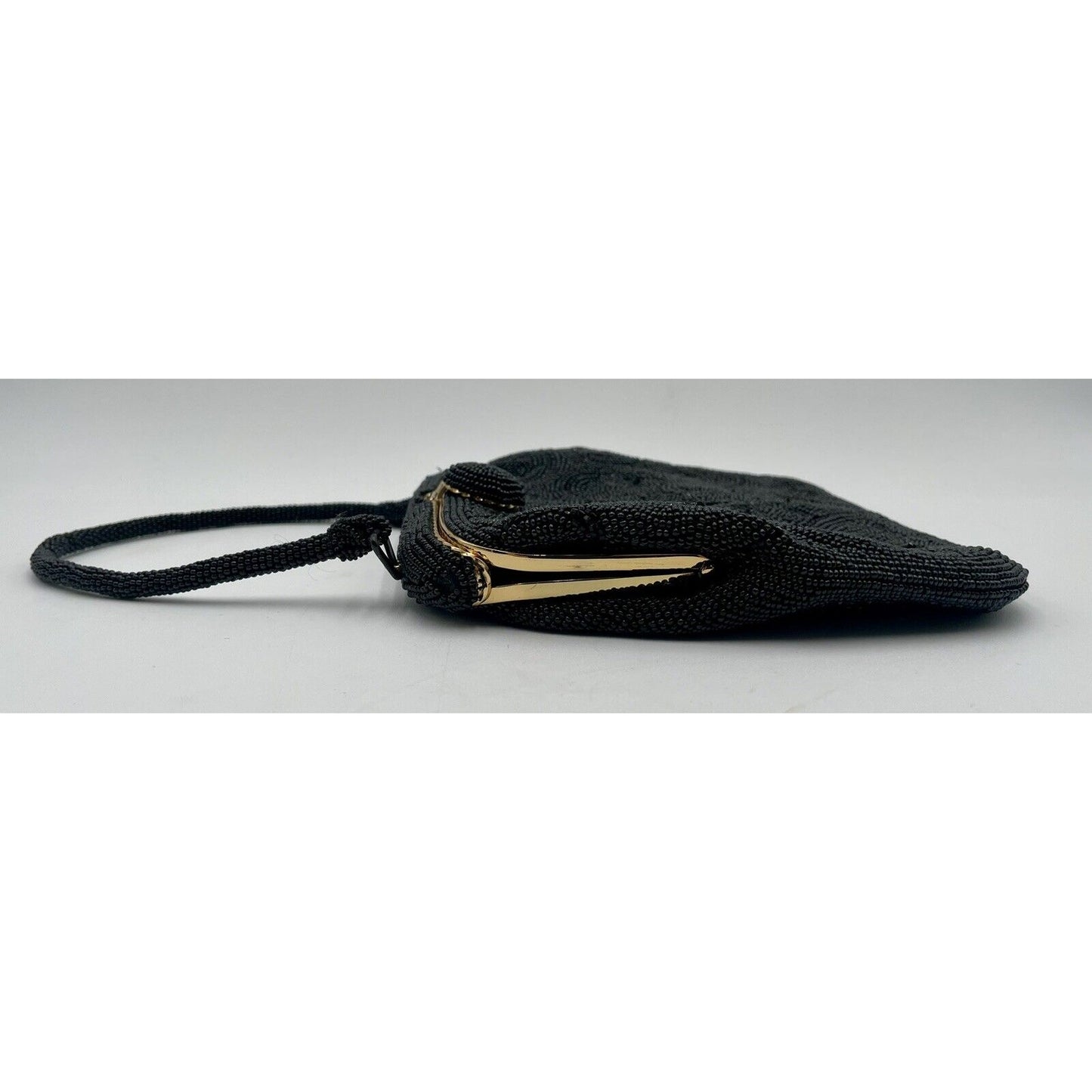 1950s Black Beaded Evening Bag with Top Handle - Bag by Debbie-Japan (A5) - Vintosh Vintage