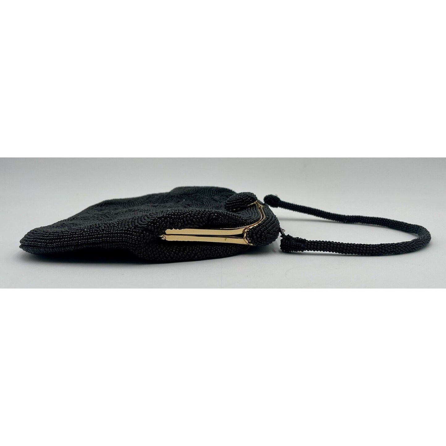1950s Black Beaded Evening Bag with Top Handle - Bag by Debbie-Japan (A5) - Vintosh Vintage