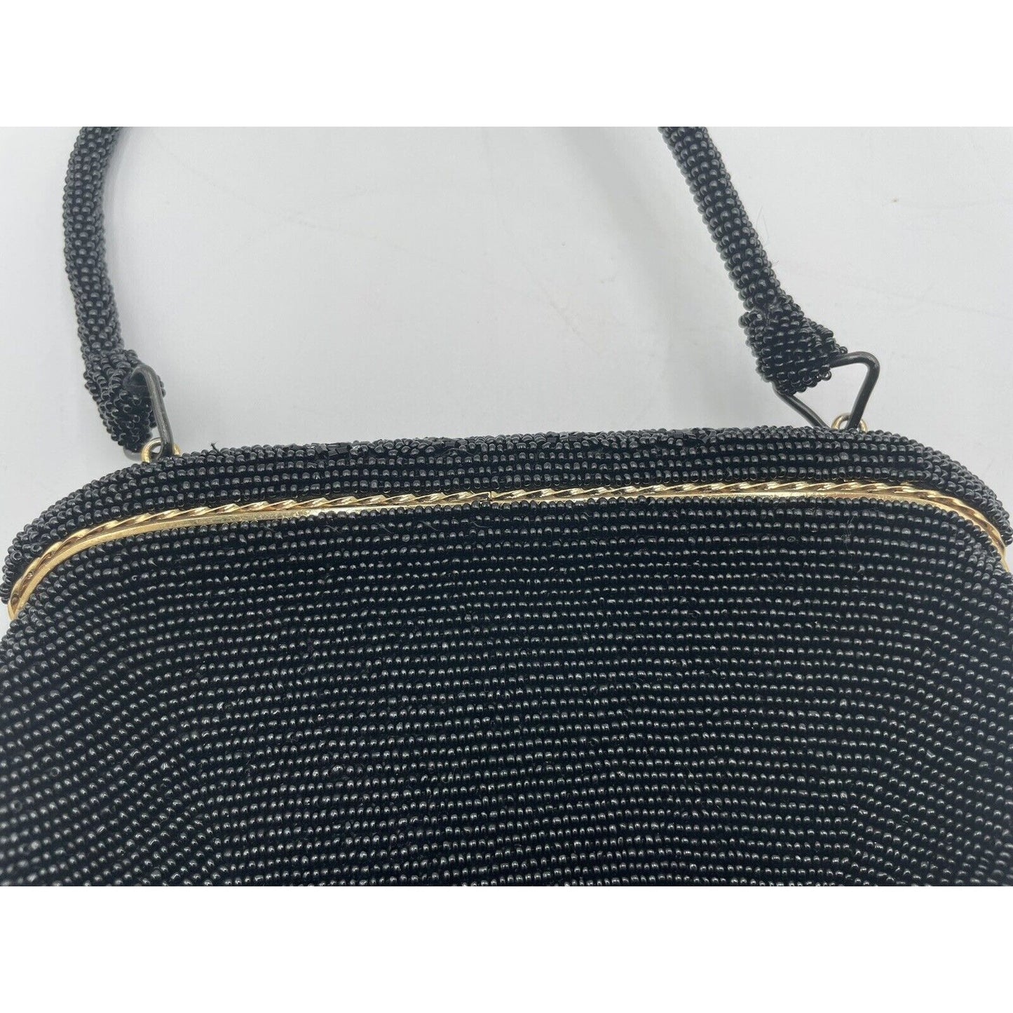 1950s Black Beaded Evening Bag with Top Handle - Bag by Debbie-Japan (A5) - Vintosh Vintage
