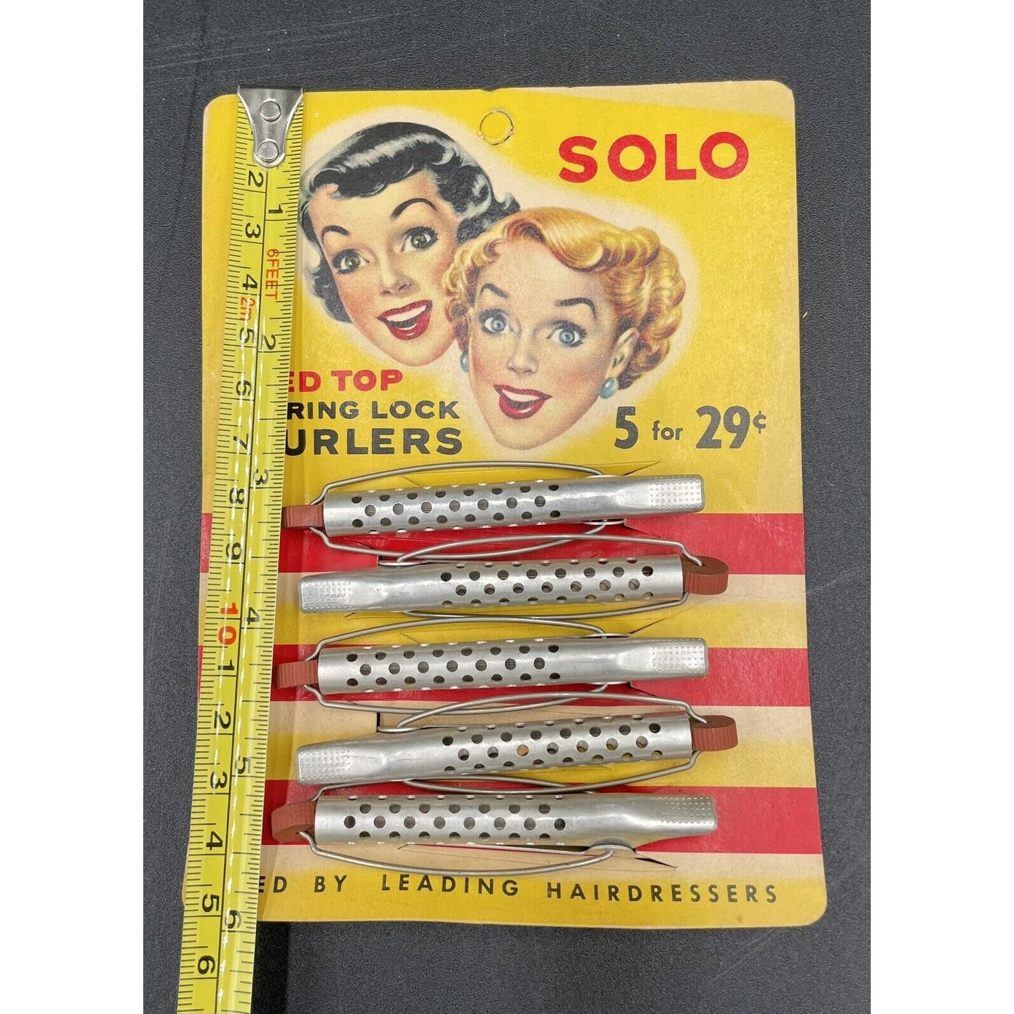 Vintage SOLO Red Top Spring Lock Curlers Set of 5 NOS Hair/Beauty Advertisement - Vintosh Vintage