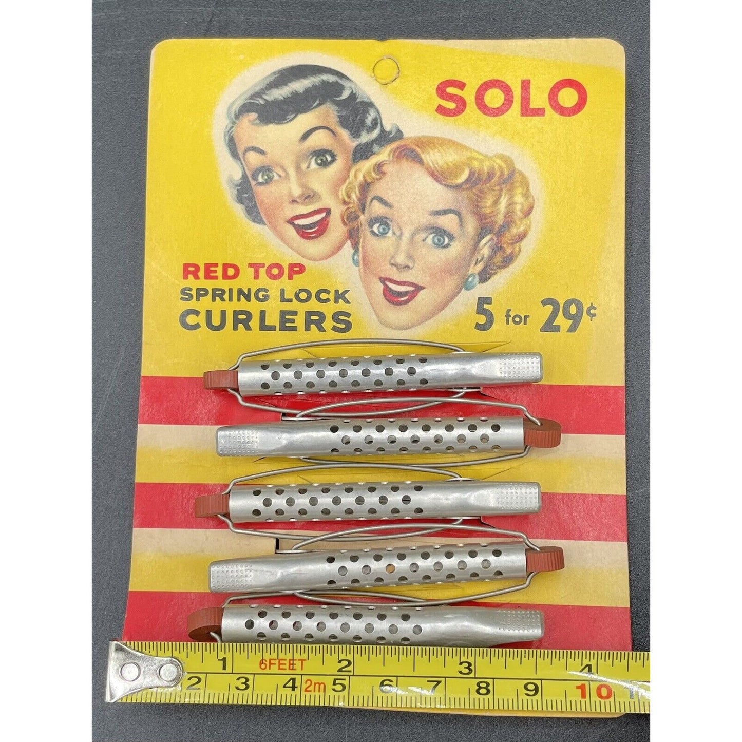 Vintage SOLO Red Top Spring Lock Curlers Set of 5 NOS Hair/Beauty Advertisement - Vintosh Vintage