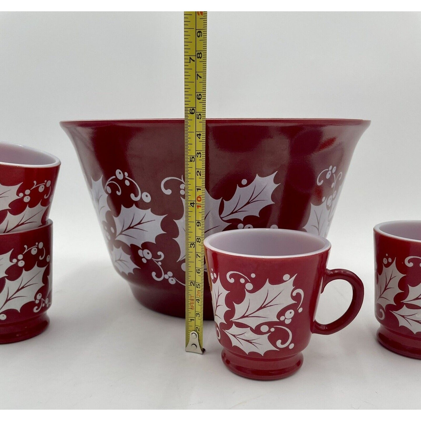 1950s Hazel Atlas Tom & Jerry Egg Nog/Punch Glass Set Christmas Cranberry Red-D6 - Vintosh Vintage