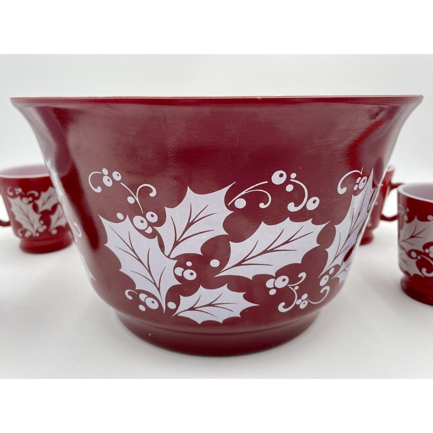 1950s Hazel Atlas Tom & Jerry Egg Nog/Punch Glass Set Christmas Cranberry Red-D6 - Vintosh Vintage