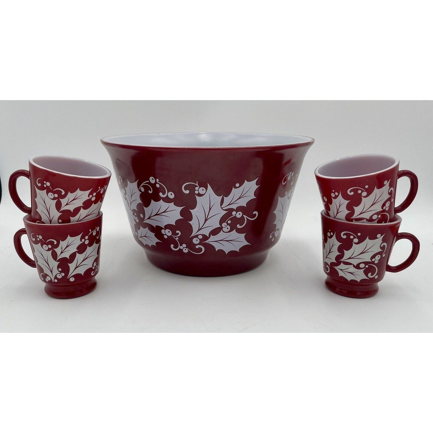 1950s Hazel Atlas Tom & Jerry Egg Nog/Punch Glass Set Christmas Cranberry Red-D6 - Vintosh Vintage
