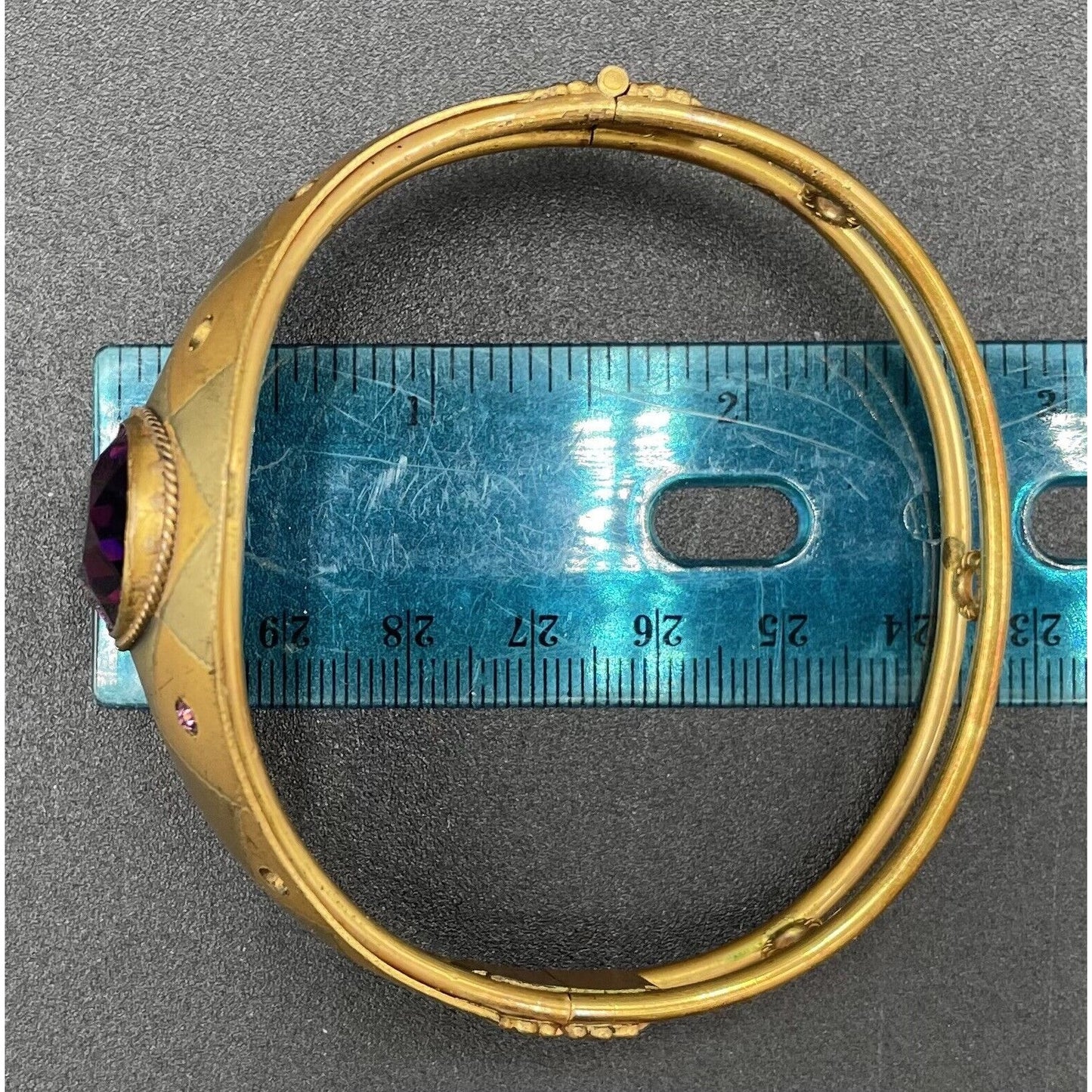 Antique W & S Blackington Co Gold Filled Hinged Bangle Bracelet w/ Purple Stone - Vintosh Vintage