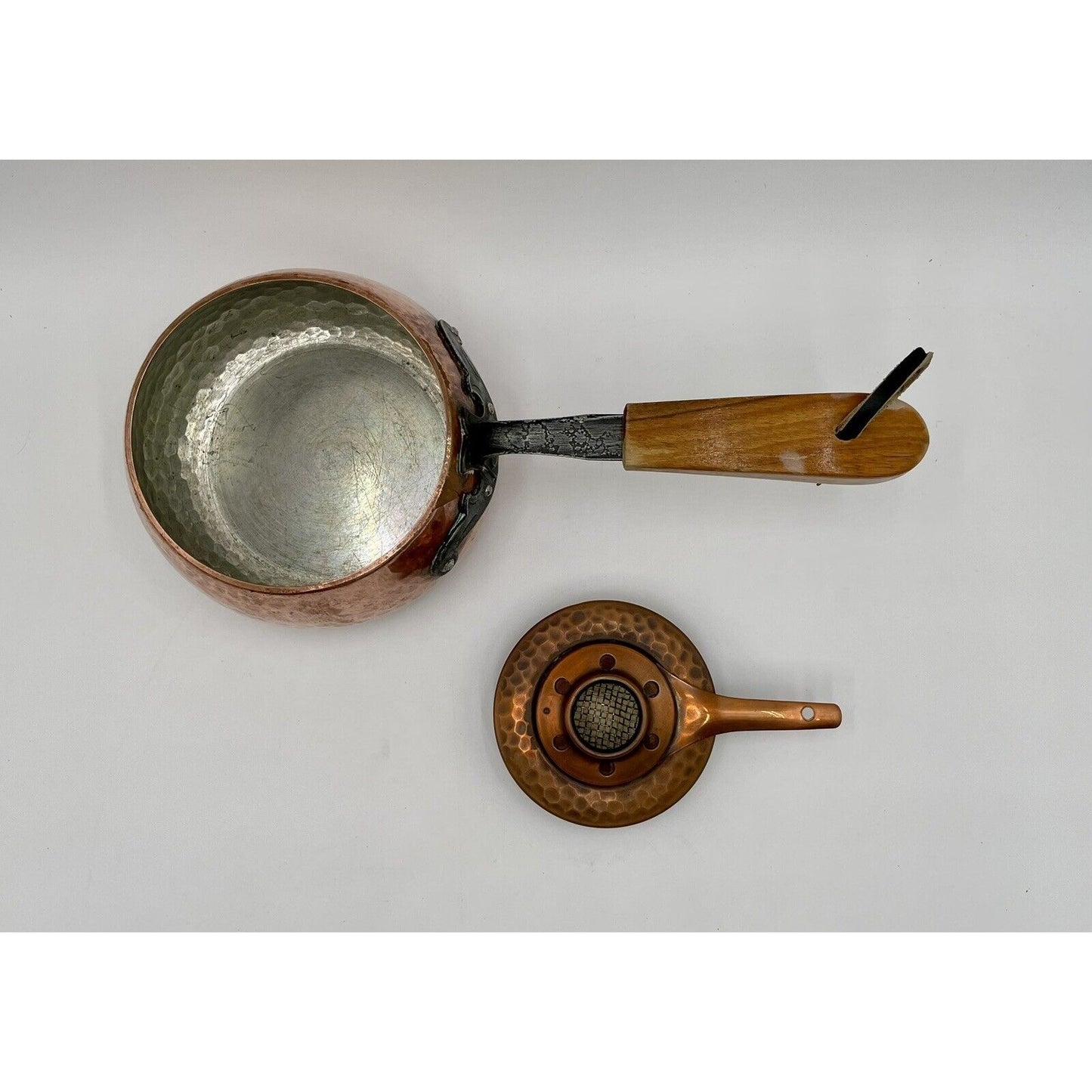 VTG SWISS STOCKLI NETSTAL FONDUE HAMMERED COPPER POT w/ WARMER POT (D8) - Vintosh Vintage