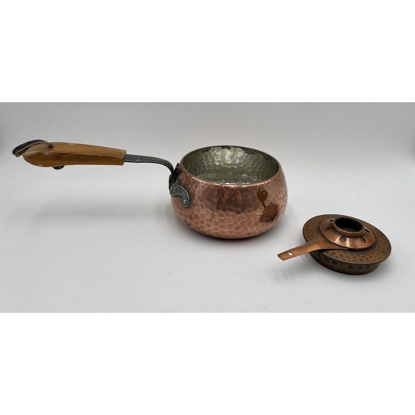 VTG SWISS STOCKLI NETSTAL FONDUE HAMMERED COPPER POT w/ WARMER POT (D8) - Vintosh Vintage