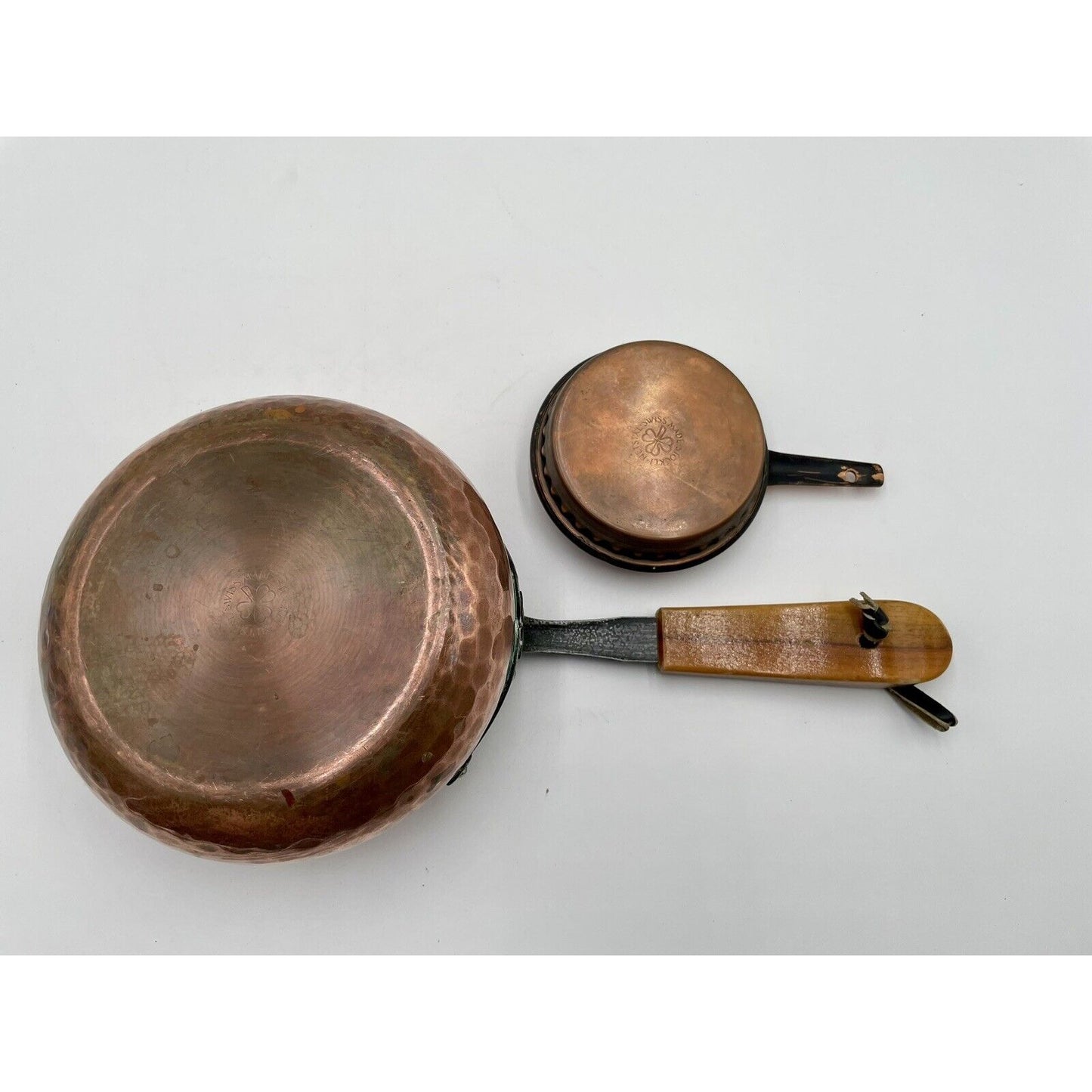 VTG SWISS STOCKLI NETSTAL FONDUE HAMMERED COPPER POT w/ WARMER POT (D8) - Vintosh Vintage