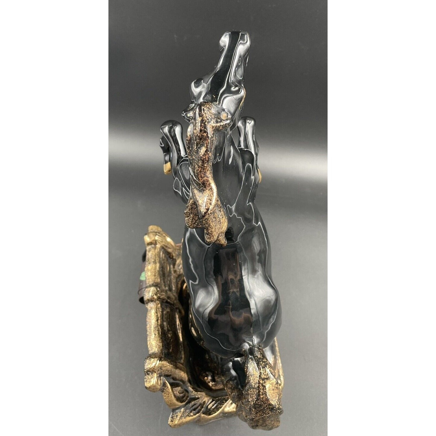 Mid Century Modern Black & Gold Glazed Stallion TV Lamp - WORKS - Vintosh Vintage