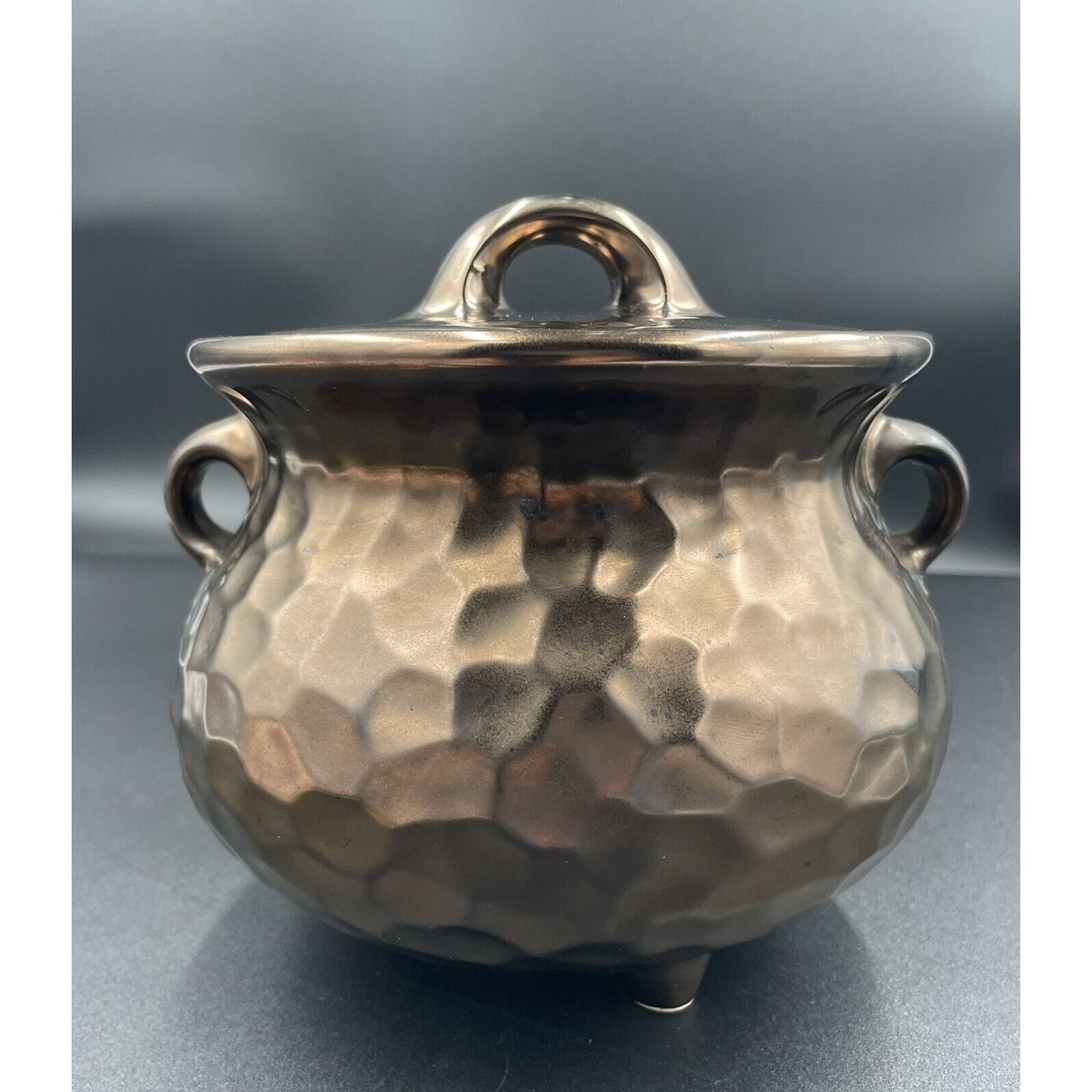 Vintage McCoy 7531 Bean Pot Cauldron Bronze Hammered Stoneware (C6) - Vintosh Vintage