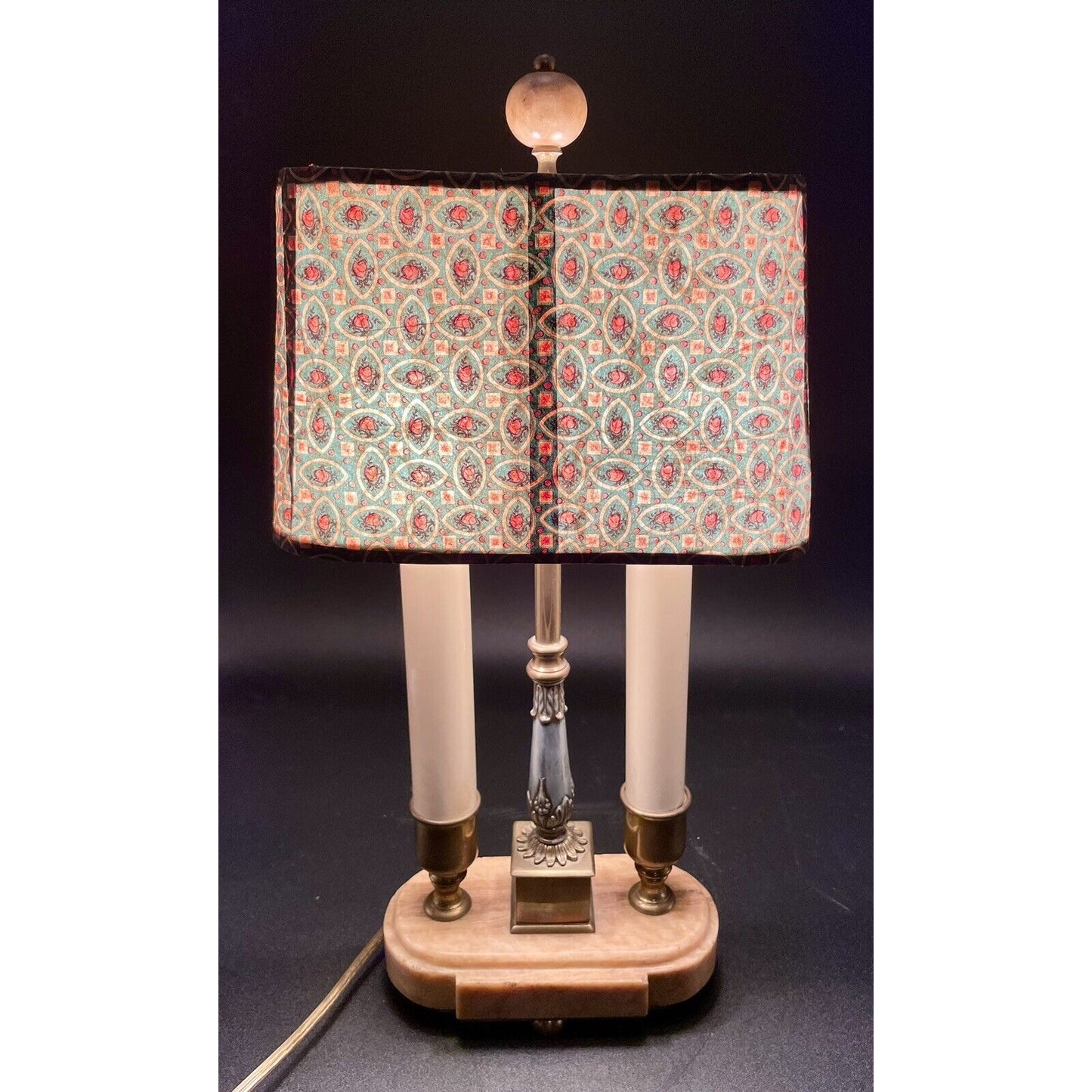 Charming Vintage Bouillotte Oblong Marble Double Candle Table Lamp - Vintosh Vintage