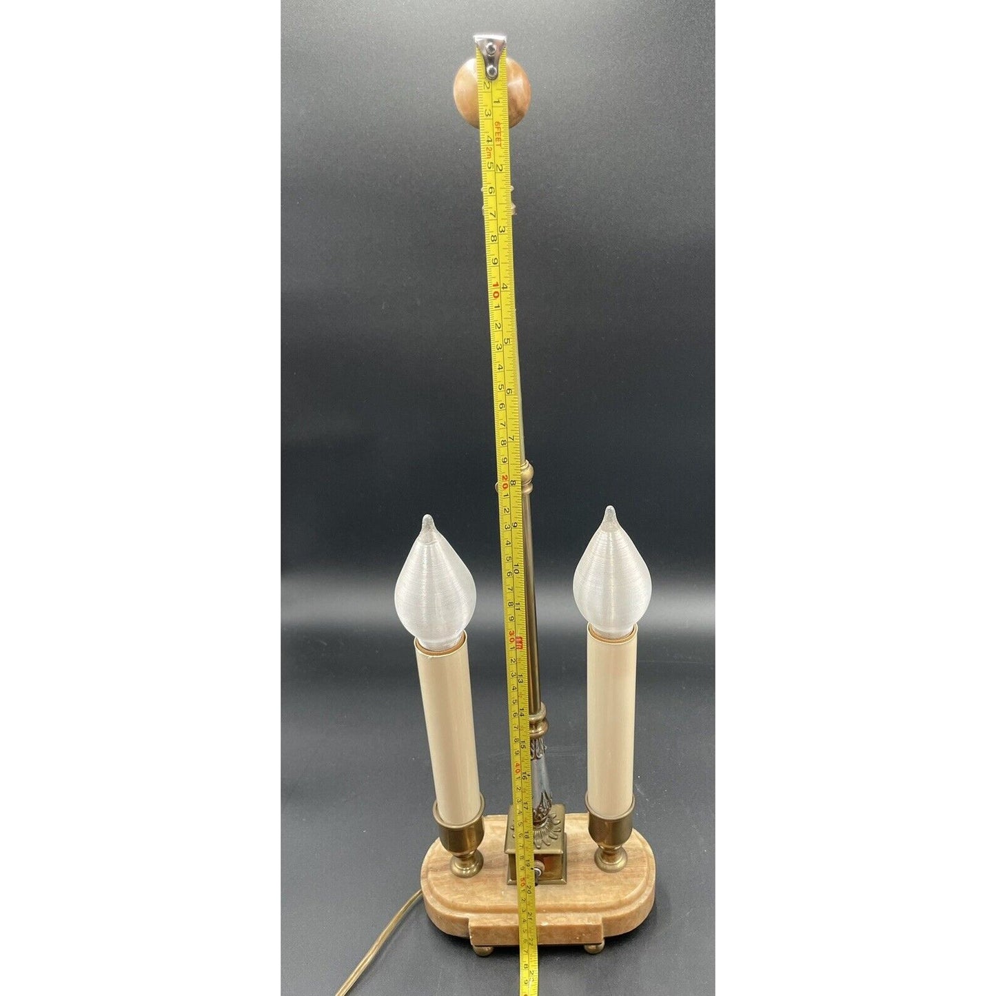 Charming Vintage Bouillotte Oblong Marble Double Candle Table Lamp - Vintosh Vintage