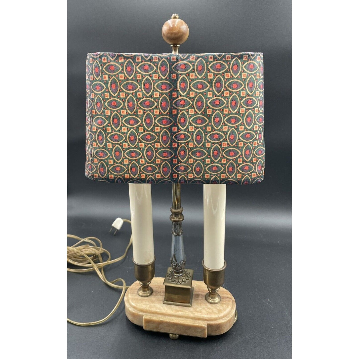 Charming Vintage Bouillotte Oblong Marble Double Candle Table Lamp - Vintosh Vintage