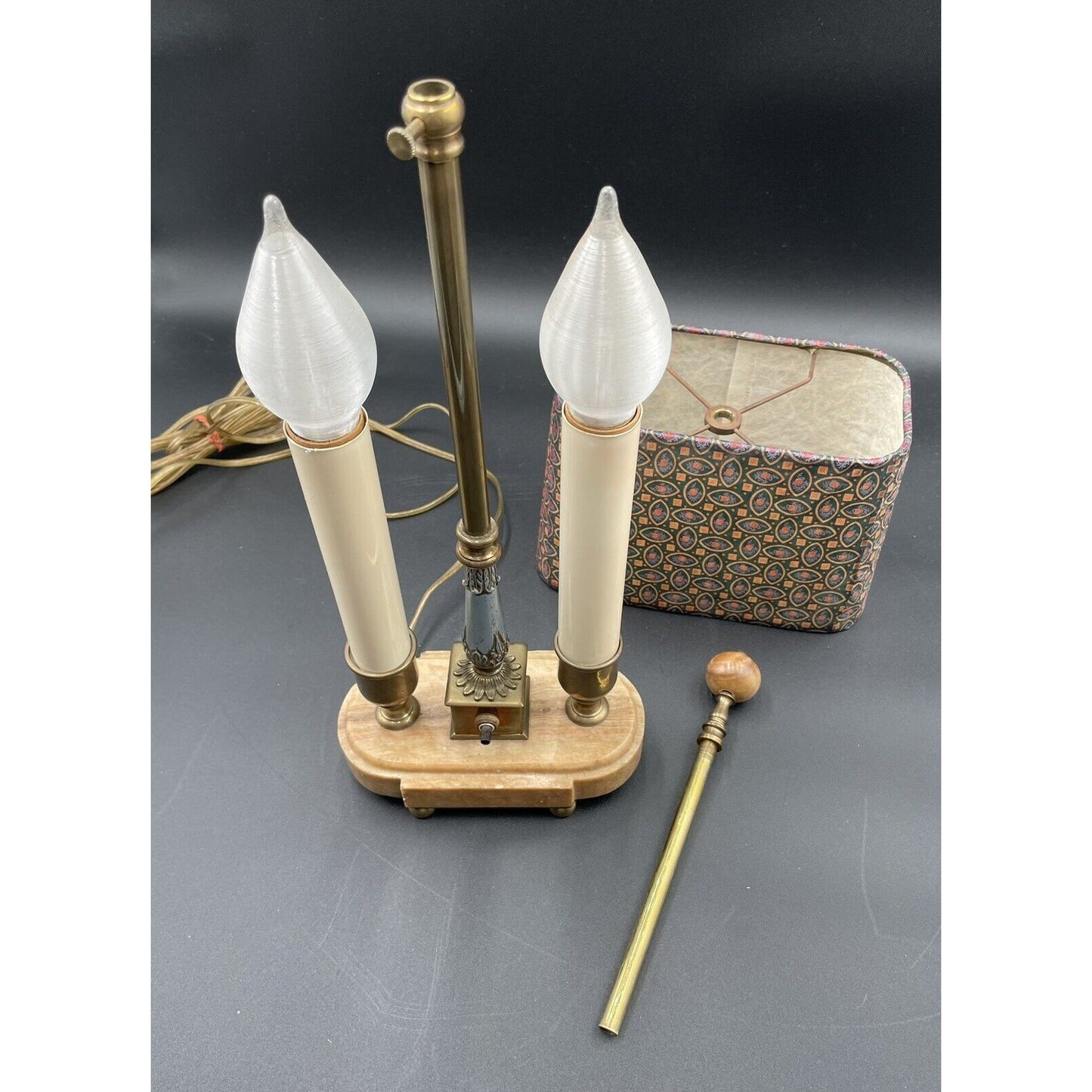 Charming Vintage Bouillotte Oblong Marble Double Candle Table Lamp - Vintosh Vintage