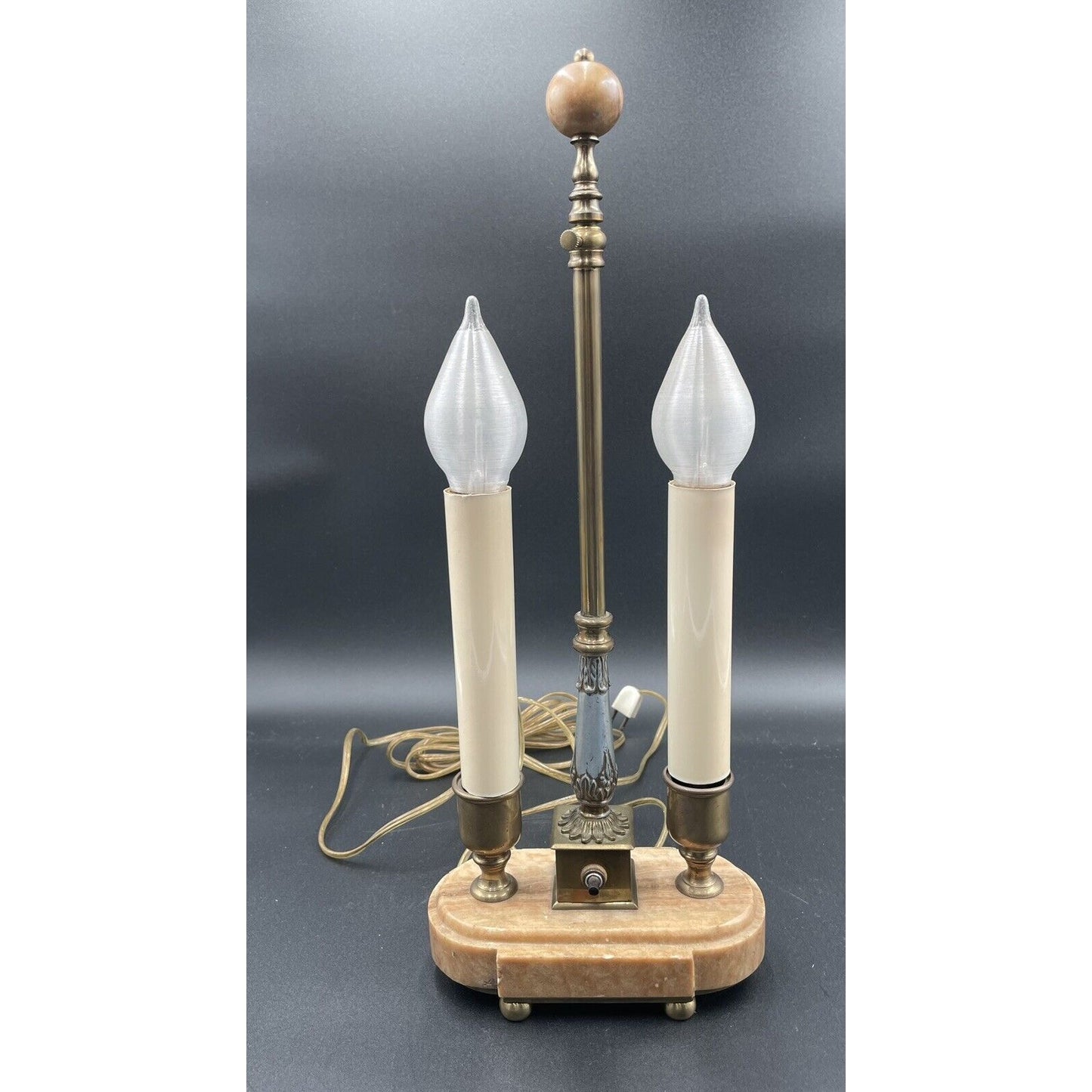 Charming Vintage Bouillotte Oblong Marble Double Candle Table Lamp - Vintosh Vintage