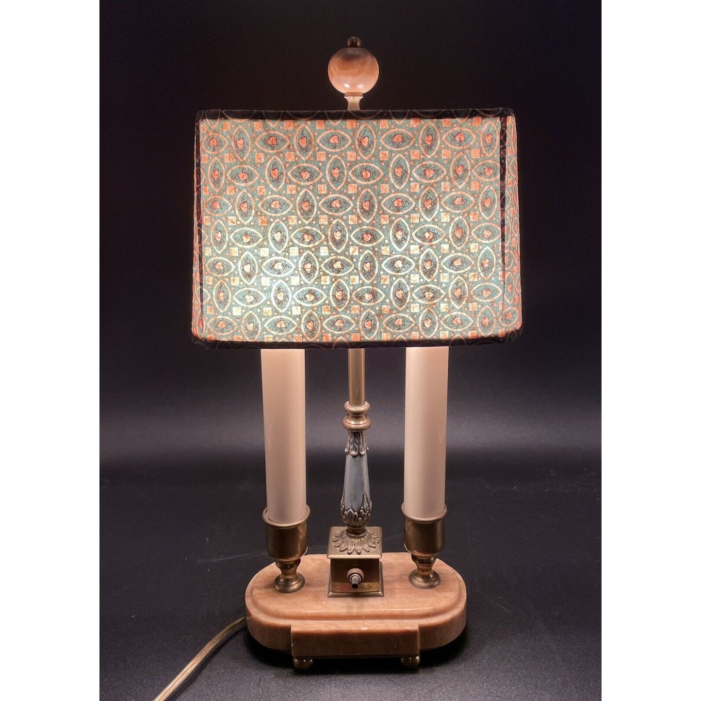 Charming Vintage Bouillotte Oblong Marble Double Candle Table Lamp - Vintosh Vintage