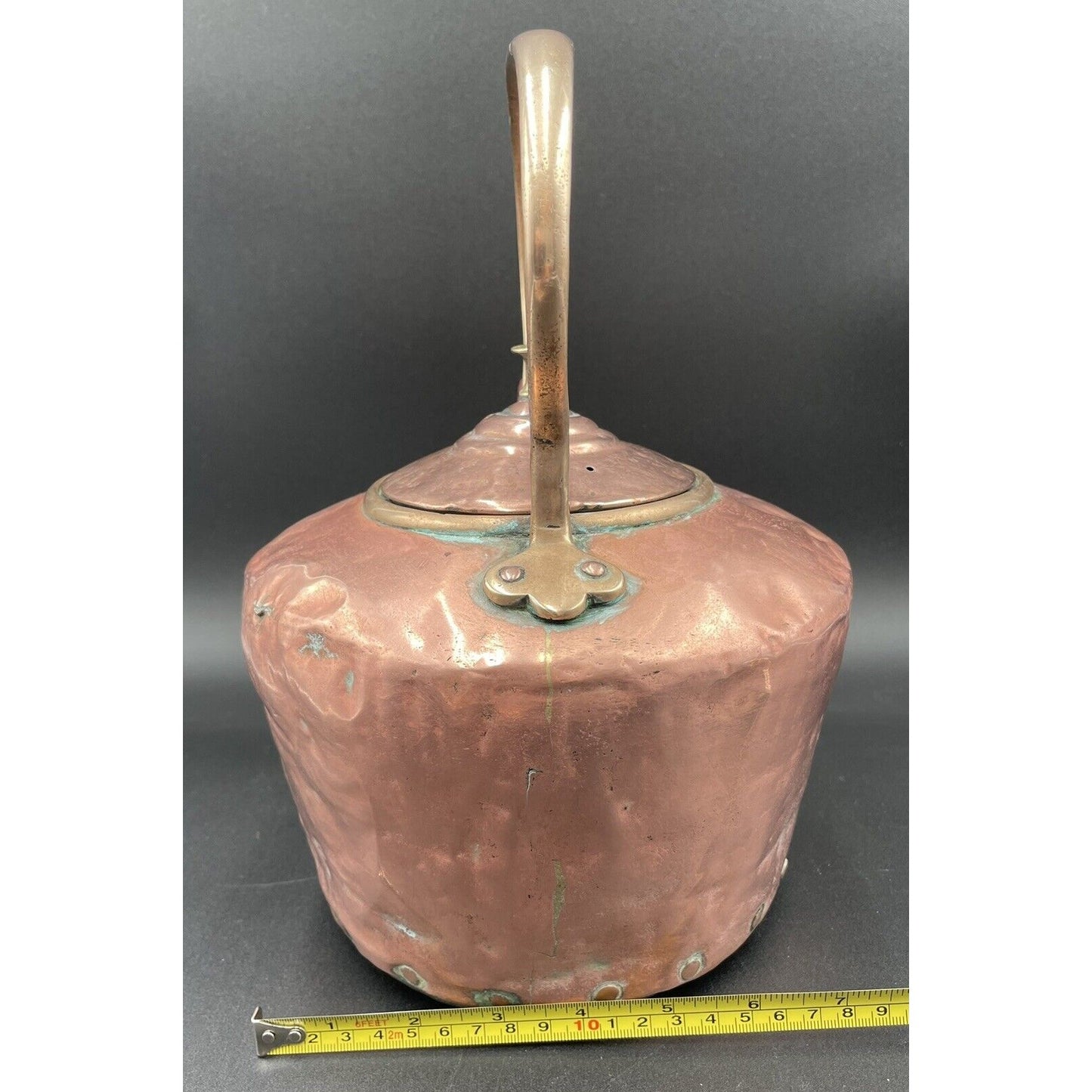 Antique 12" Copper & Brass Kettle with Stationary Handle (A3) - Vintosh Vintage