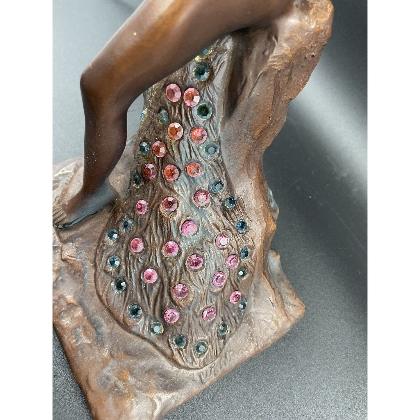 Vintage Philippe Wolfers Art Nouveau Bronze Jeweled Female & Peacock Table Lamp - Vintosh Vintage