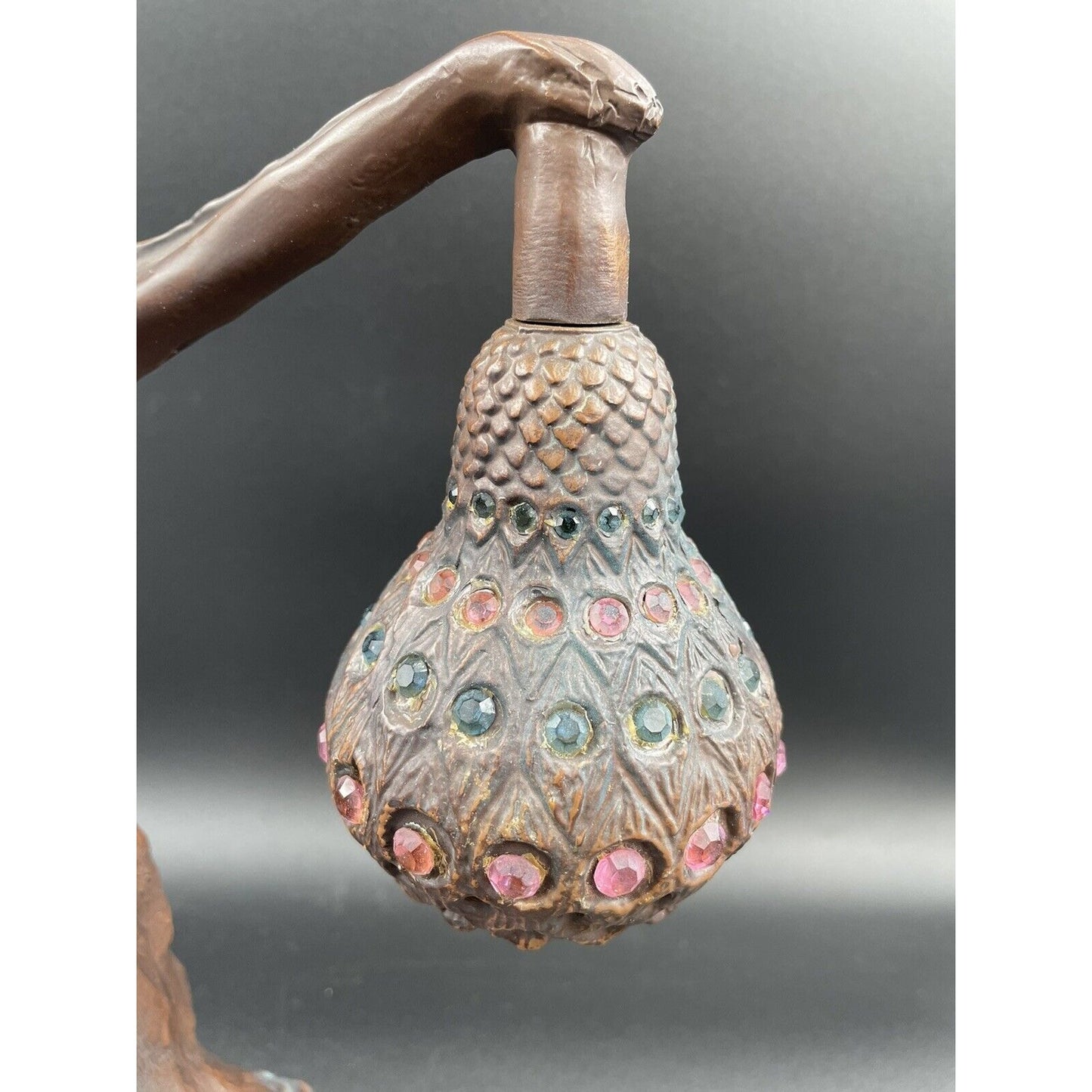 Vintage Philippe Wolfers Art Nouveau Bronze Jeweled Female & Peacock Table Lamp - Vintosh Vintage