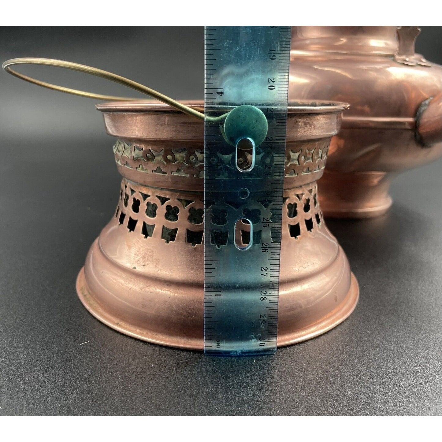 Antique Dutch Copperwater Kettle w Porcelain Handle on Warmer (C-BM) - Vintosh Vintage