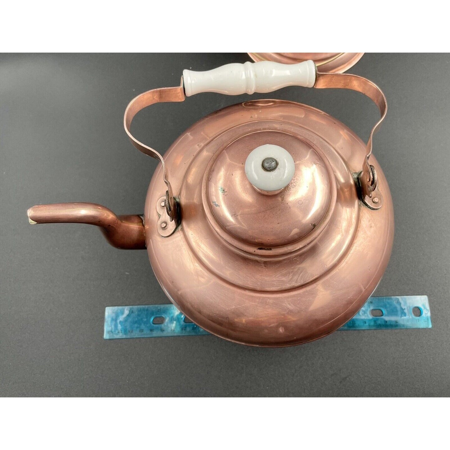 Antique Dutch Copperwater Kettle w Porcelain Handle on Warmer (C-BM) - Vintosh Vintage