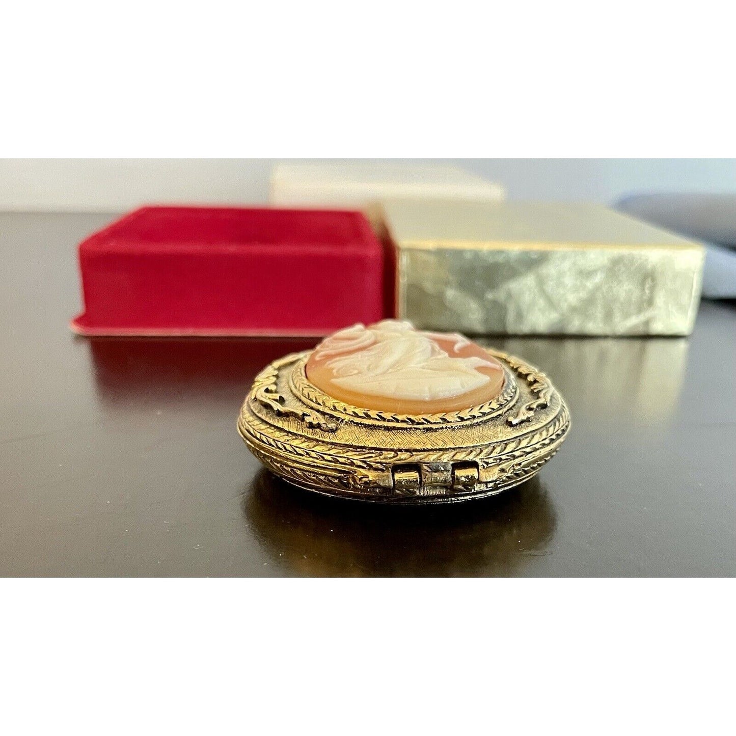 Vtg Max Factor Enchanted Forest Cameo Pocket Watch Compact In Original Box (B2) - Vintosh Vintage