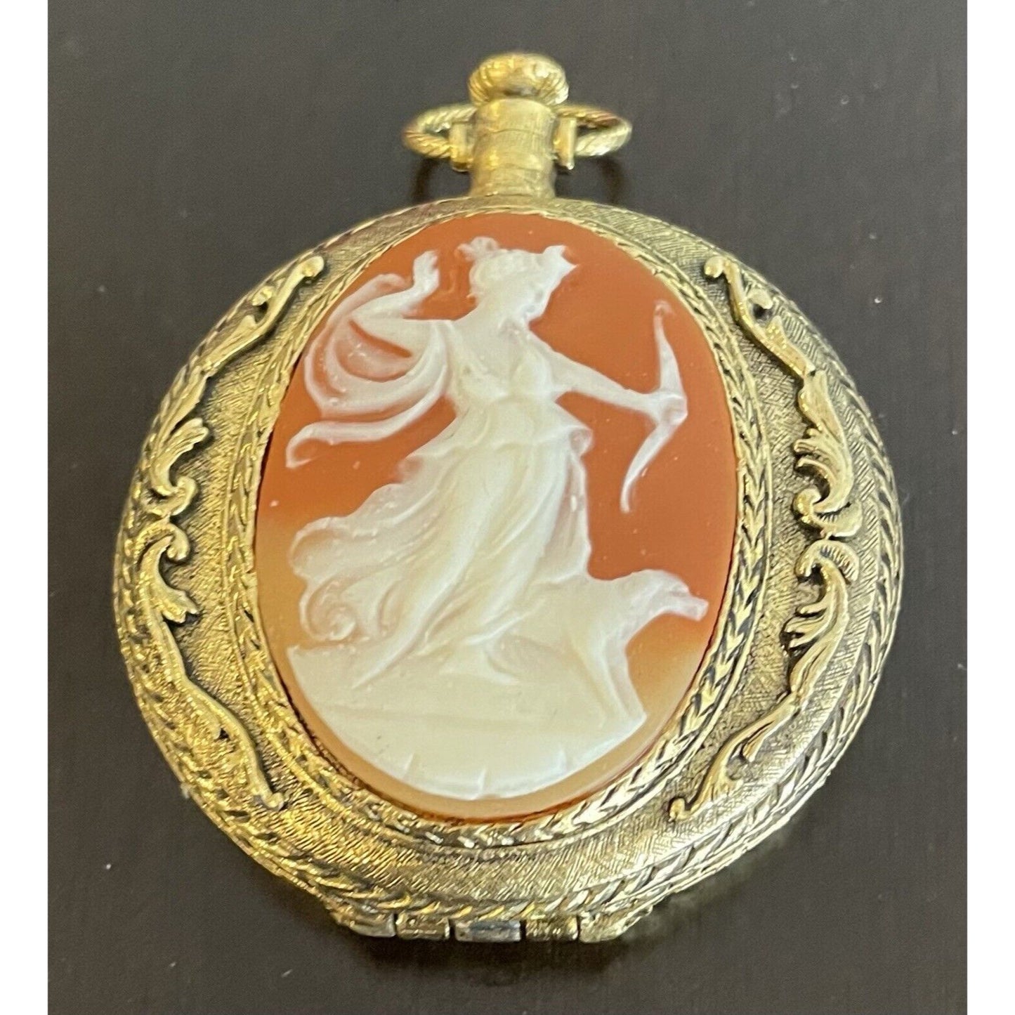 Vtg Max Factor Enchanted Forest Cameo Pocket Watch Compact In Original Box (B2) - Vintosh Vintage